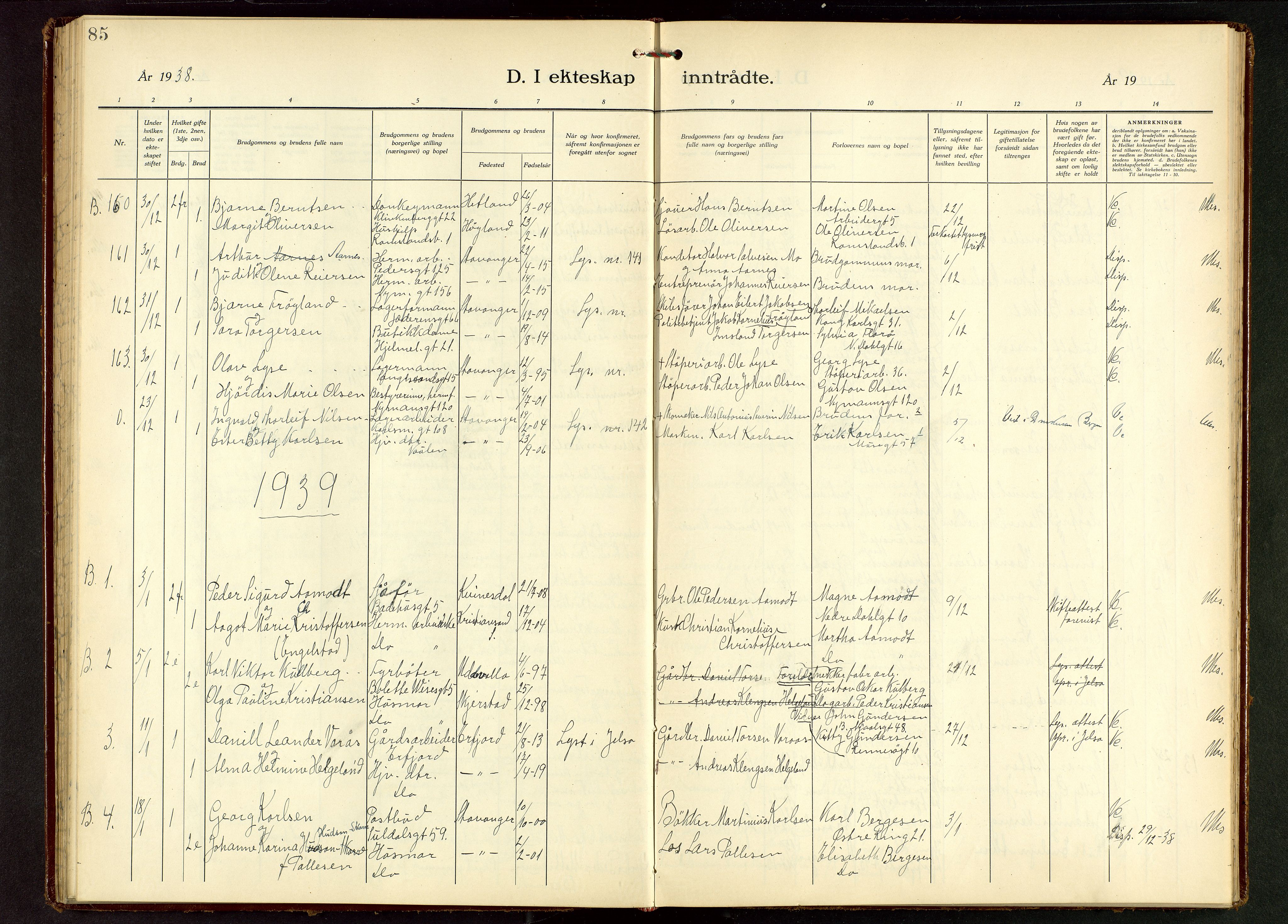 St. Johannes sokneprestkontor, AV/SAST-A-101814/001/30/30BB/L0010: Parish register (copy) no. B 10, 1933-1946, p. 85