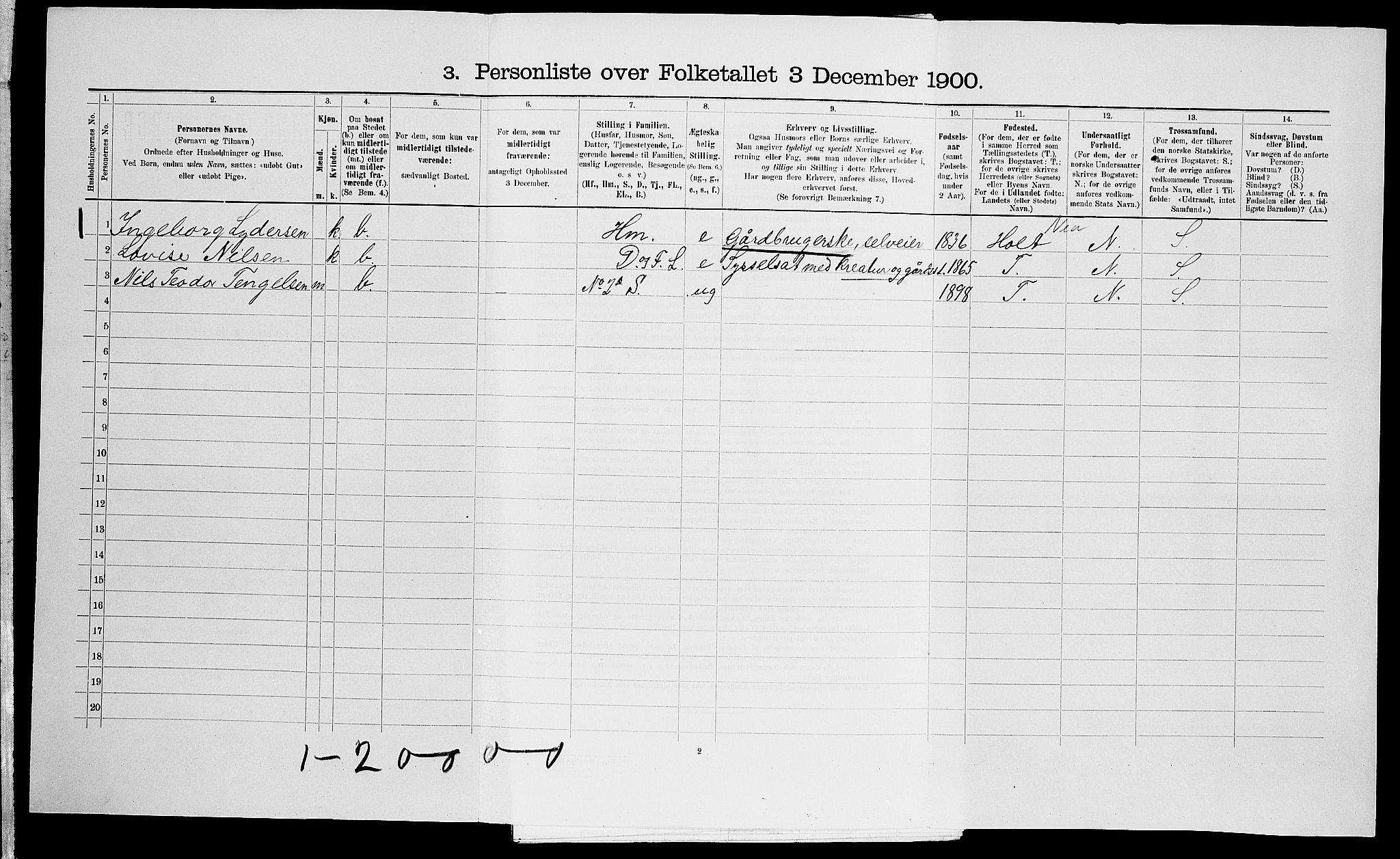 SAK, 1900 census for Dypvåg, 1900, p. 2004