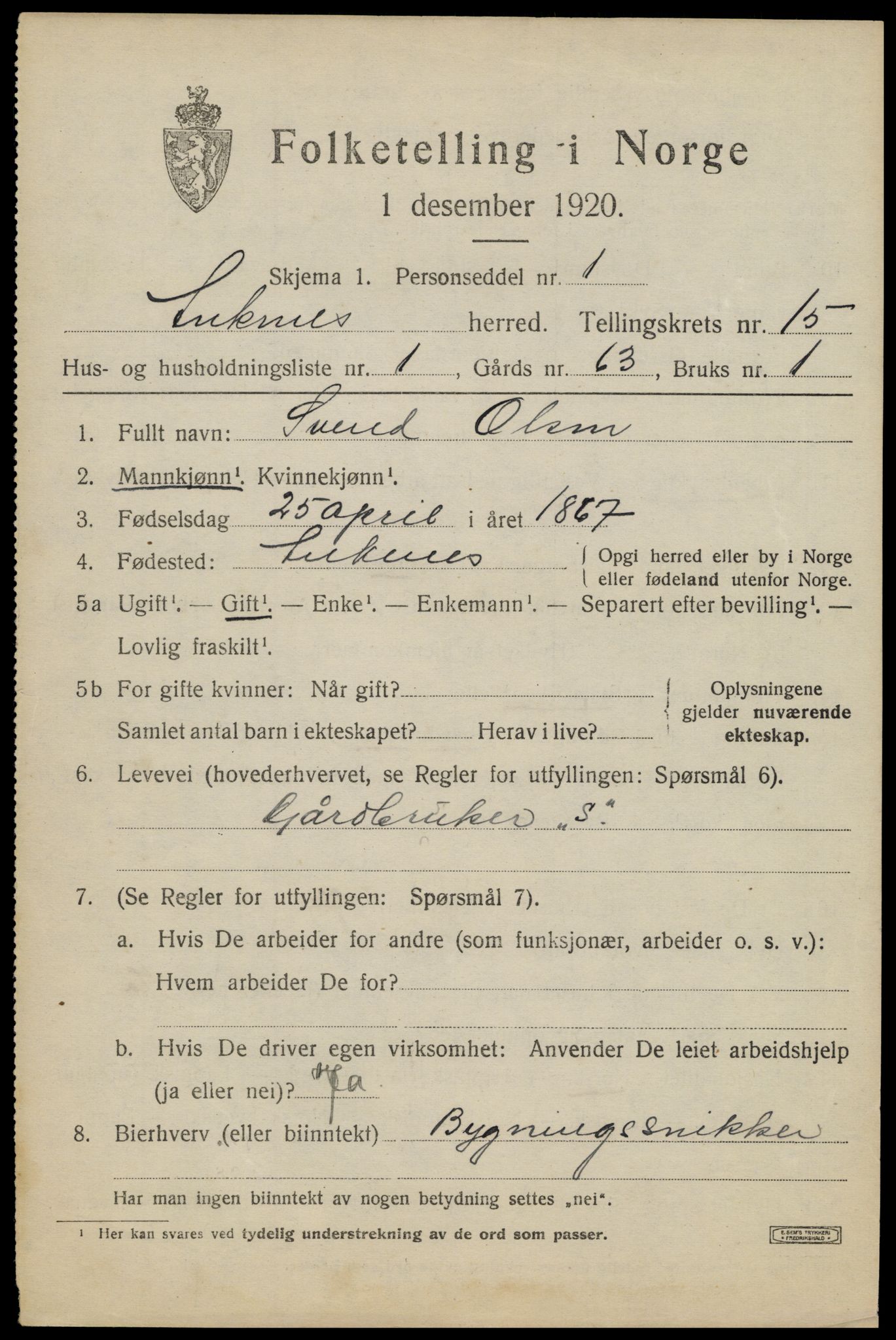 SAT, 1920 census for Ankenes, 1920, p. 7011