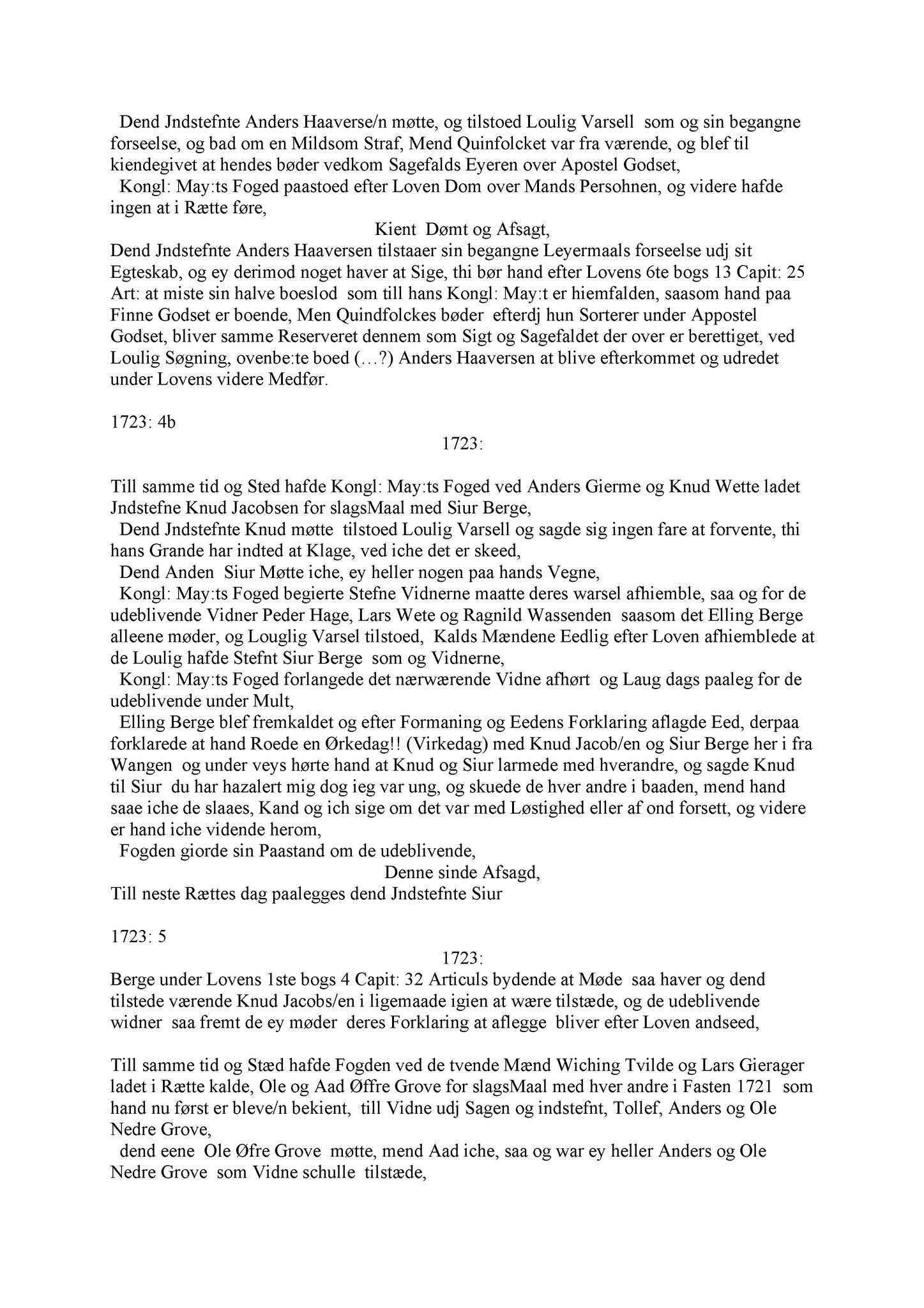 Samling av fulltekstavskrifter, SAB/FULLTEKST/A/12/0084: Hardanger og Voss sorenskriveri, tingbok nr. Ad 10 for Hardanger, Voss og Lysekloster, 1723-1725
