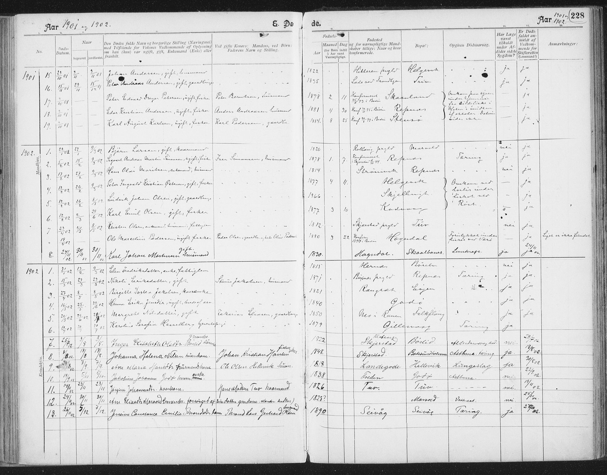 Ministerialprotokoller, klokkerbøker og fødselsregistre - Nordland, SAT/A-1459/804/L0081: Parish register (official) no. 804A02, 1901-1915, p. 228