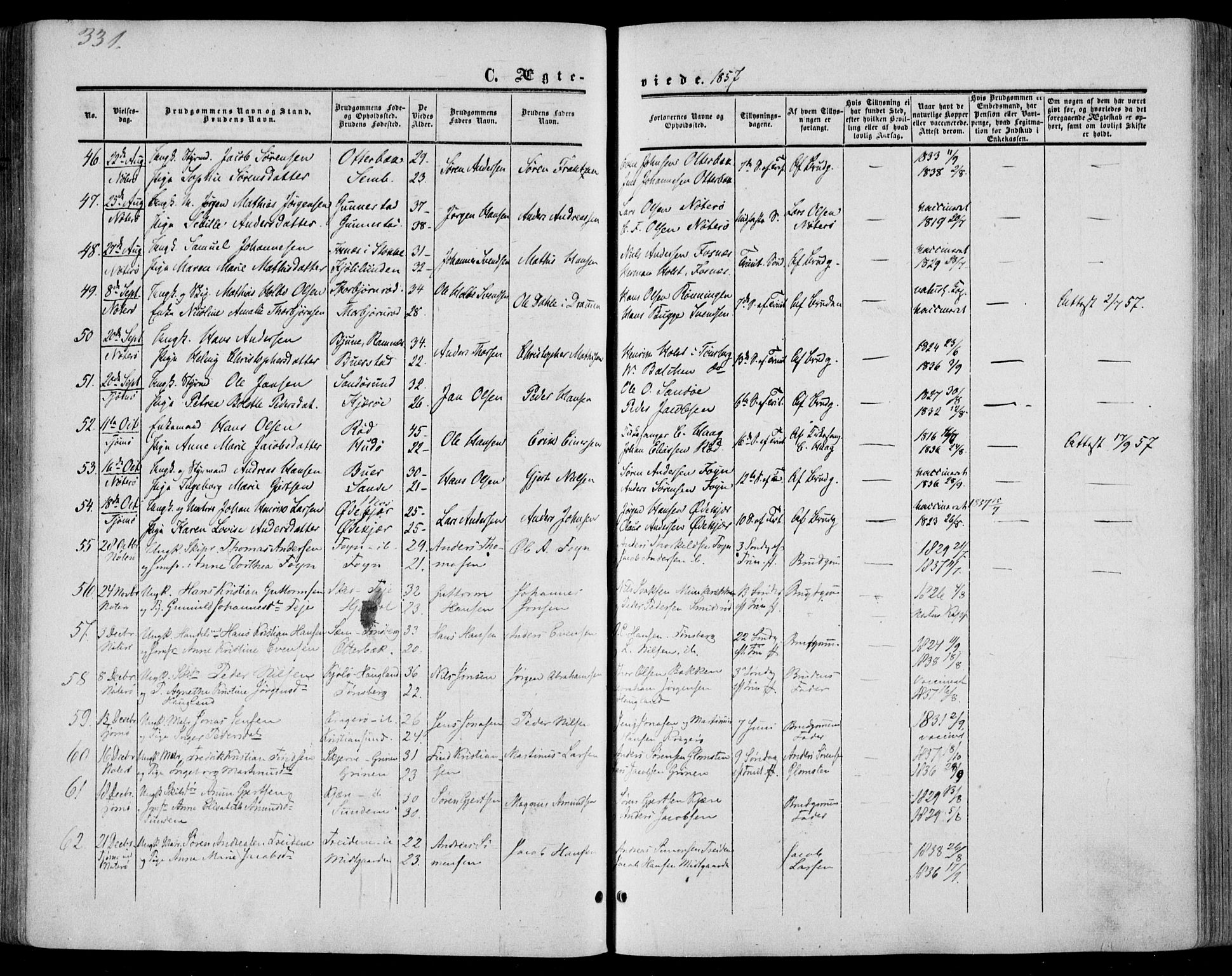 Nøtterøy kirkebøker, AV/SAKO-A-354/F/Fa/L0006: Parish register (official) no. I 6, 1852-1864, p. 331