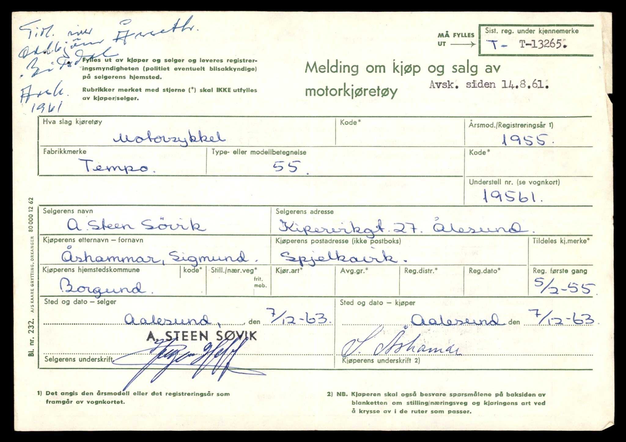 Møre og Romsdal vegkontor - Ålesund trafikkstasjon, AV/SAT-A-4099/F/Fe/L0038: Registreringskort for kjøretøy T 13180 - T 13360, 1927-1998, p. 1433