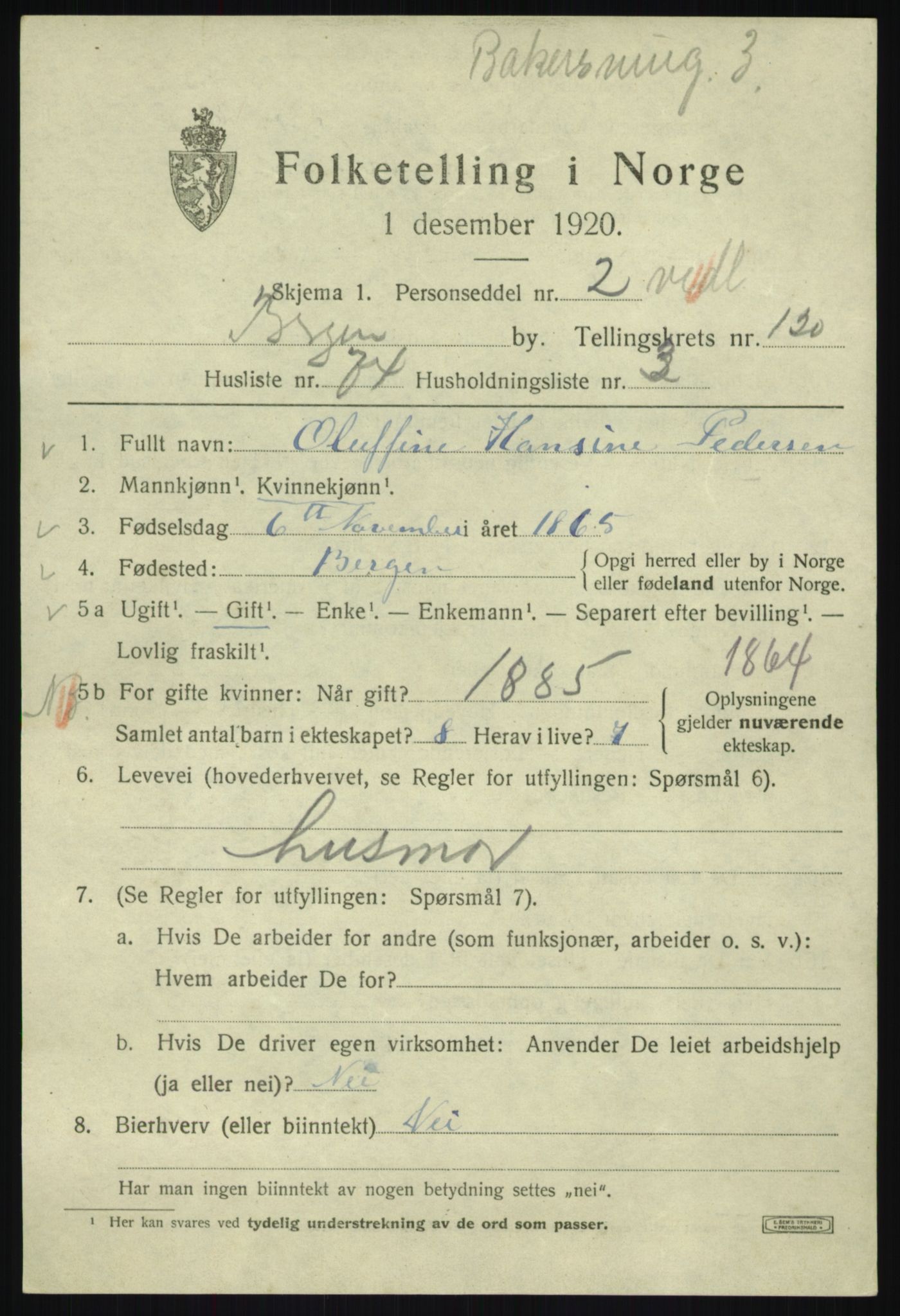 SAB, 1920 census for Bergen, 1920, p. 202722