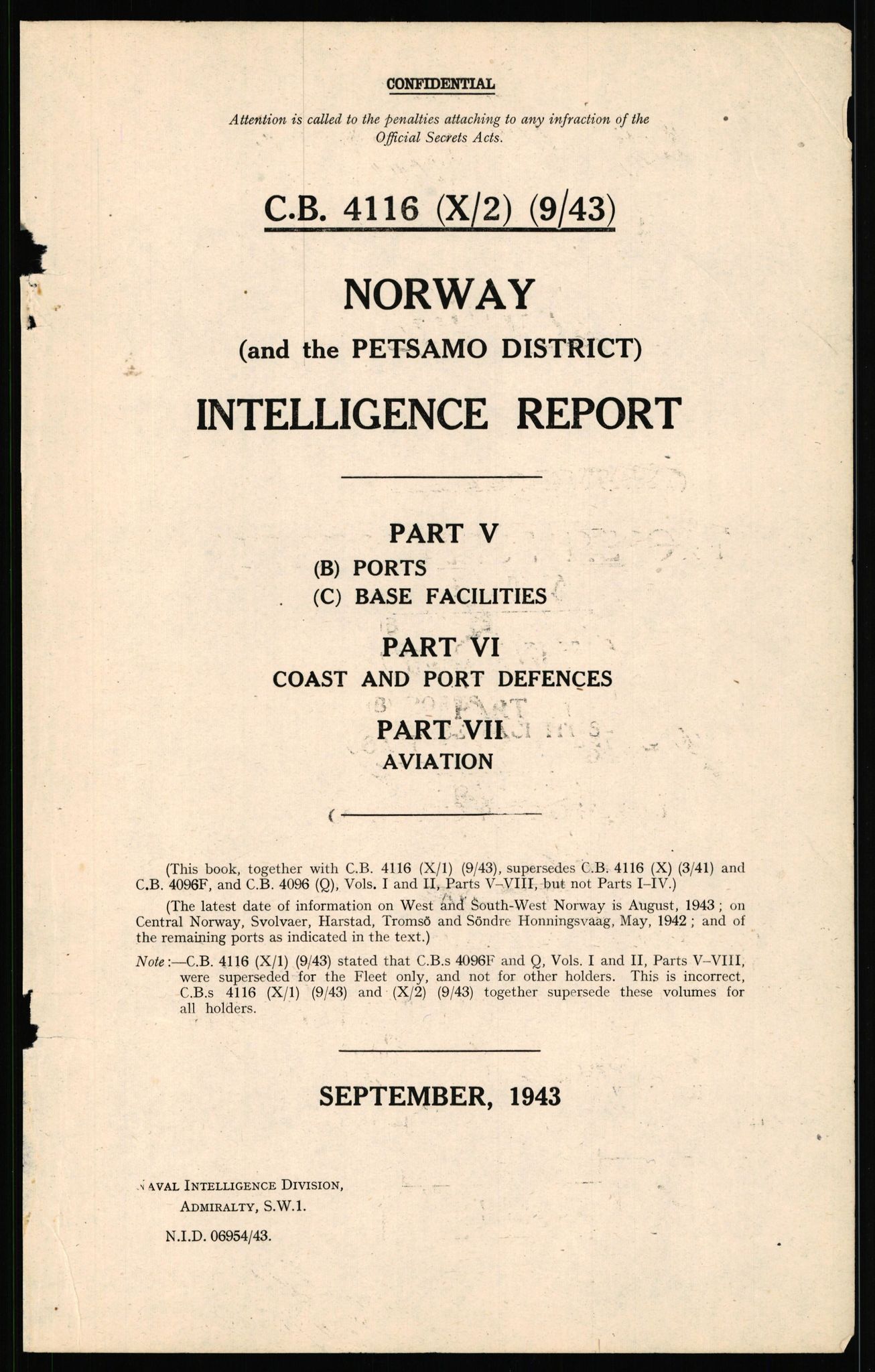 Forsvaret, Forsvarets overkommando II, RA/RAFA-3915/D/Dd/L0004: Index of Reports on Norway, 1943-1944, p. 536