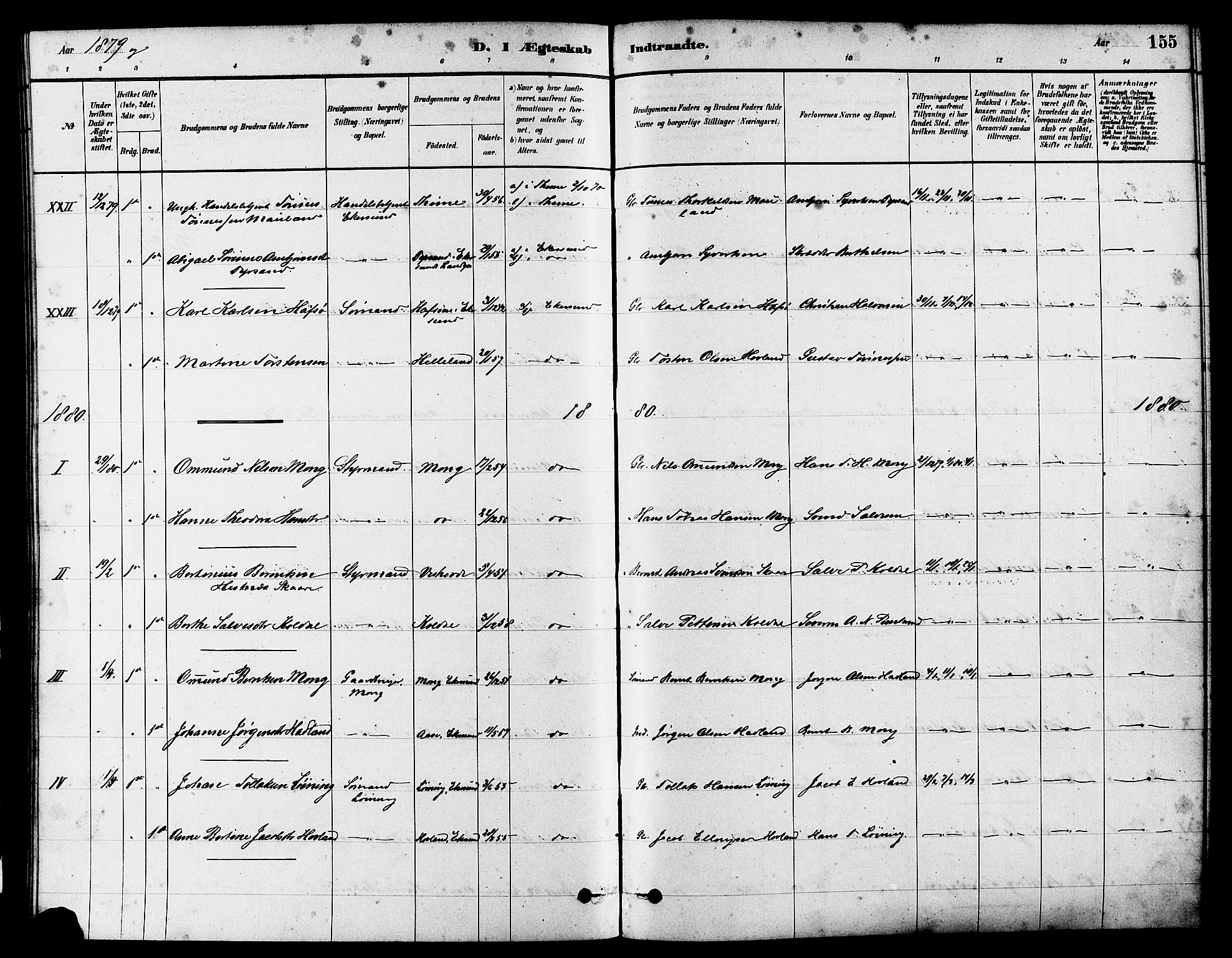 Eigersund sokneprestkontor, AV/SAST-A-101807/S08/L0017: Parish register (official) no. A 14, 1879-1892, p. 155