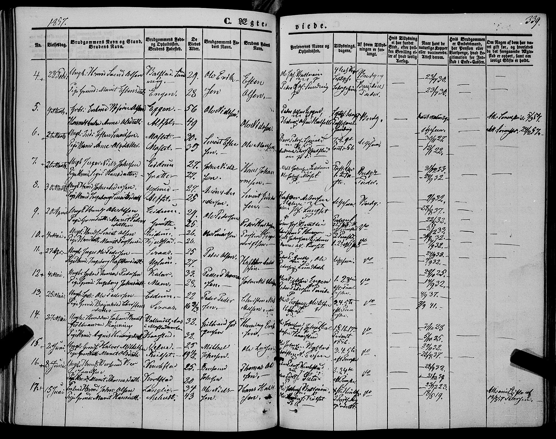 Ministerialprotokoller, klokkerbøker og fødselsregistre - Sør-Trøndelag, SAT/A-1456/695/L1145: Parish register (official) no. 695A06 /1, 1843-1859, p. 339