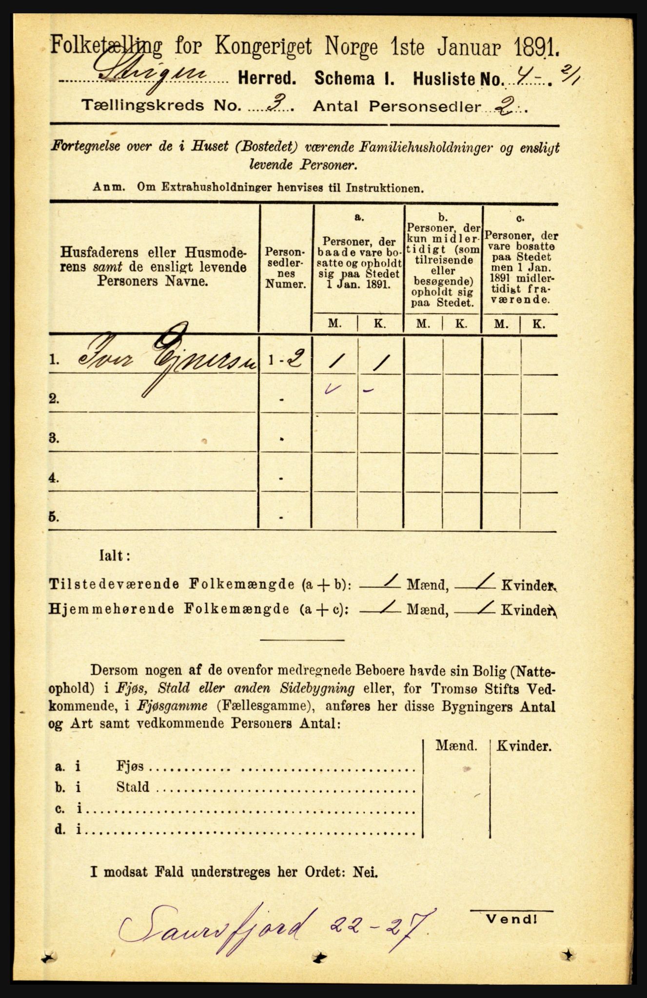 RA, 1891 census for 1848 Steigen, 1891, p. 866