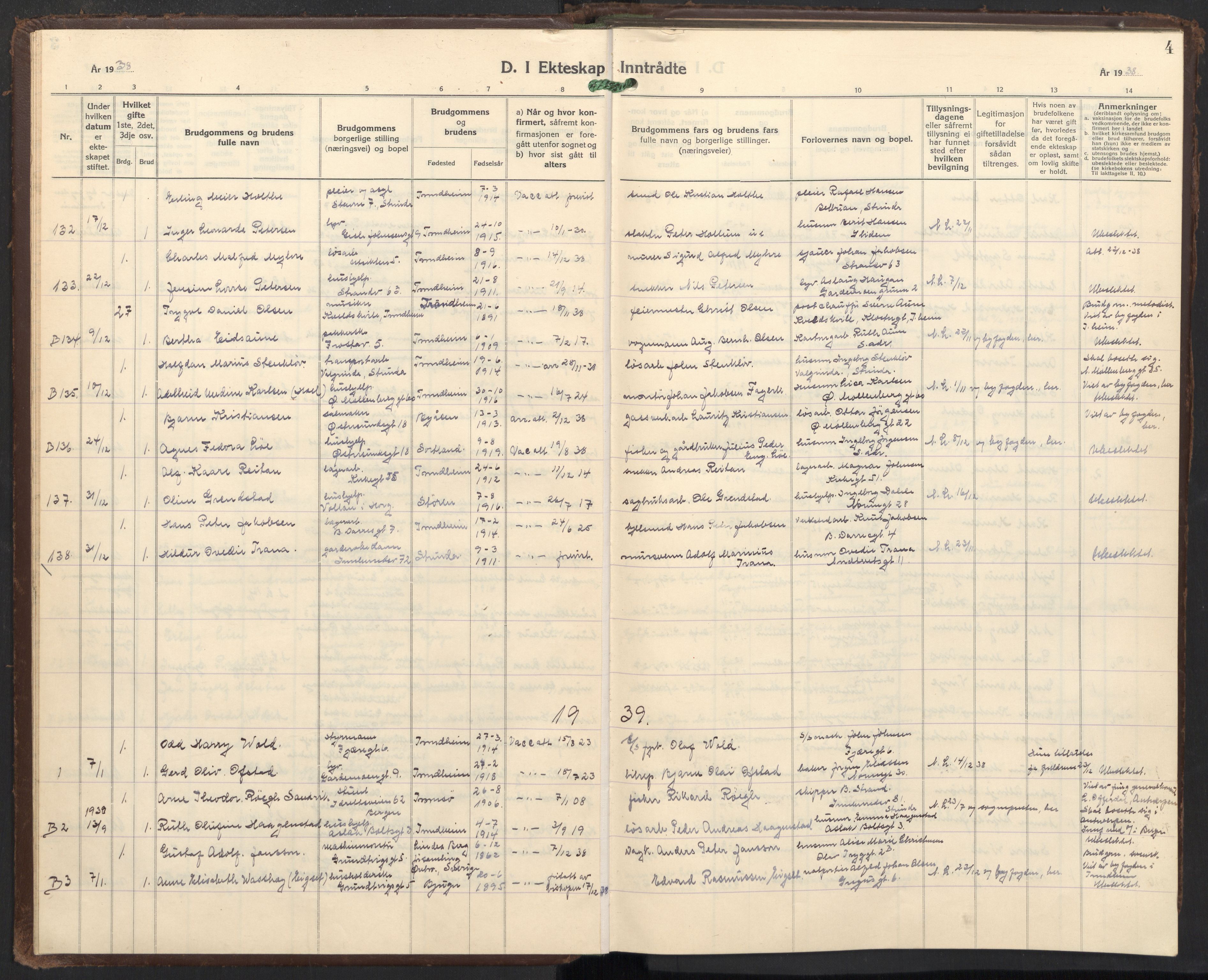 Ministerialprotokoller, klokkerbøker og fødselsregistre - Sør-Trøndelag, SAT/A-1456/605/L0263: Parish register (copy) no. 605C10, 1938-1949, p. 4