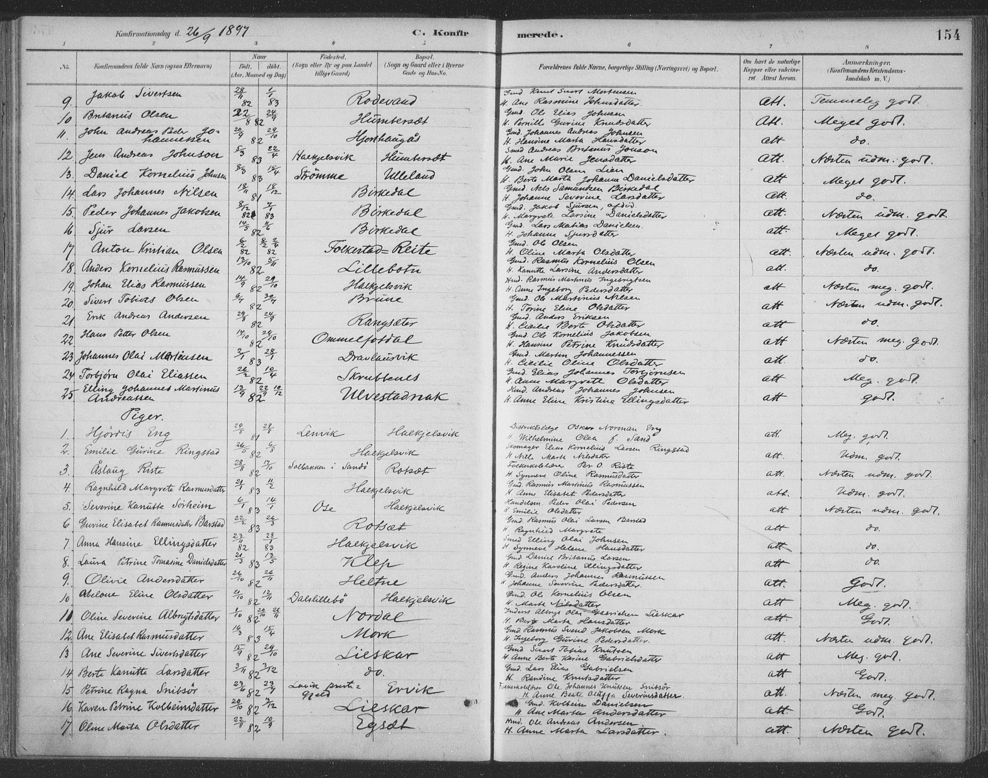 Ministerialprotokoller, klokkerbøker og fødselsregistre - Møre og Romsdal, AV/SAT-A-1454/511/L0142: Parish register (official) no. 511A09, 1891-1905, p. 154