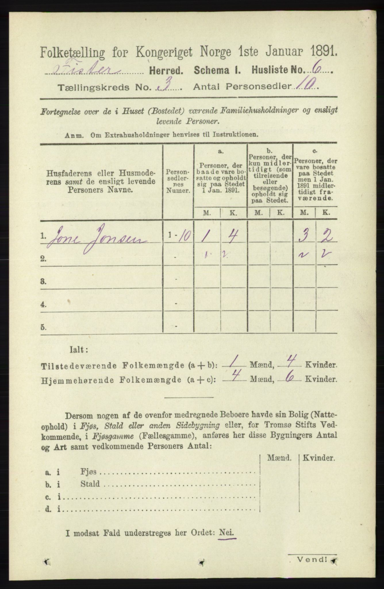 RA, 1891 census for 1132 Fister, 1891, p. 477