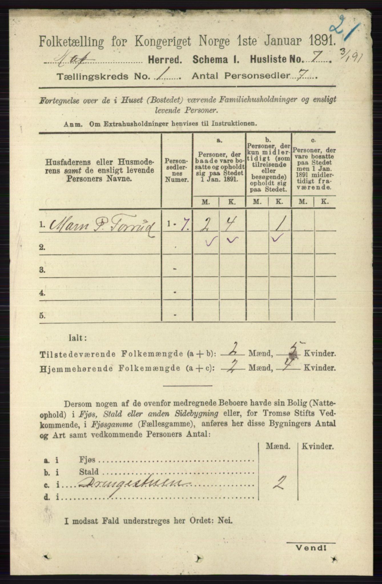 RA, 1891 census for 0714 Hof, 1891, p. 27