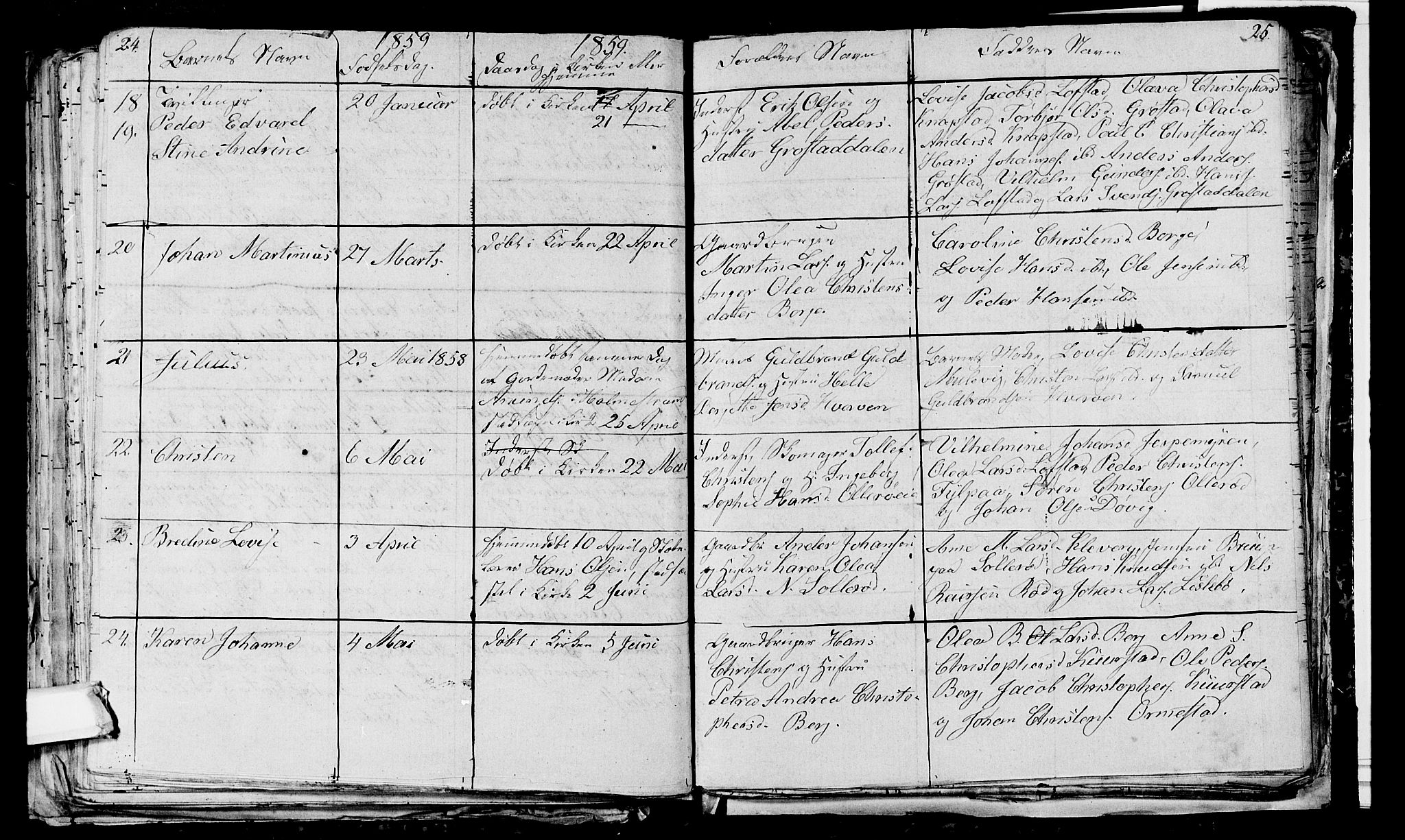 Våle kirkebøker, AV/SAKO-A-334/G/Ga/L0002: Parish register (copy) no. I 2, 1851-1863, p. 24-25