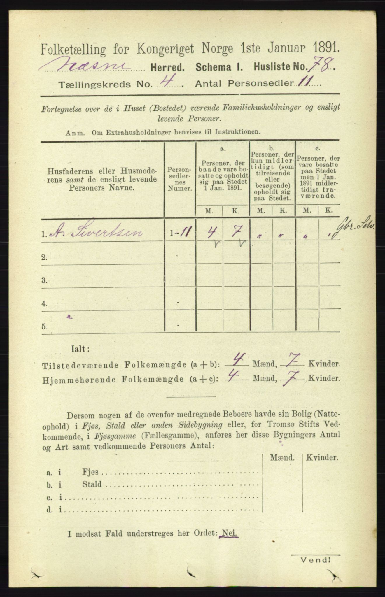 RA, 1891 census for 1828 Nesna, 1891, p. 2165