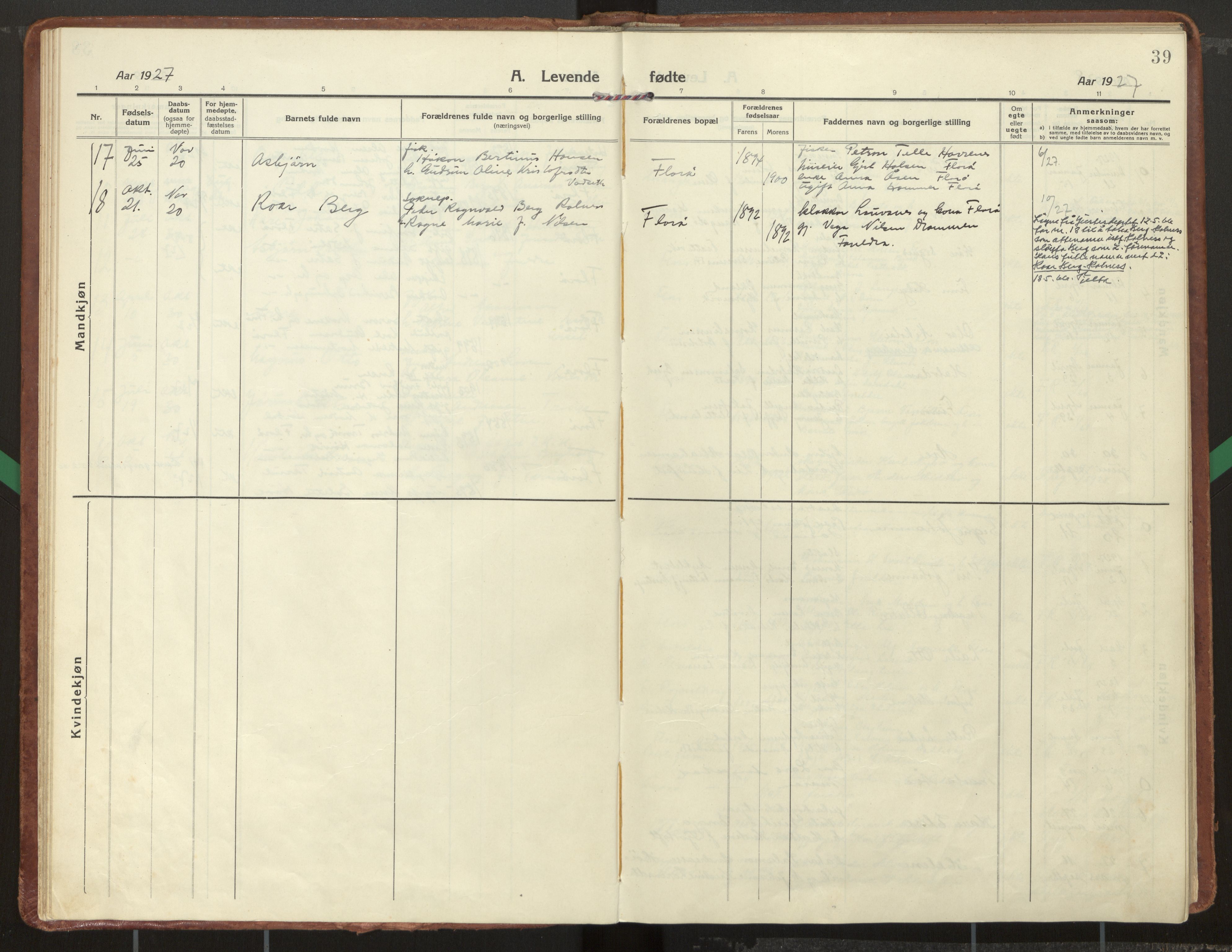 Kinn sokneprestembete, AV/SAB-A-80801/H/Haa/Haac/L0003: Parish register (official) no. C 3, 1917-1934, p. 39