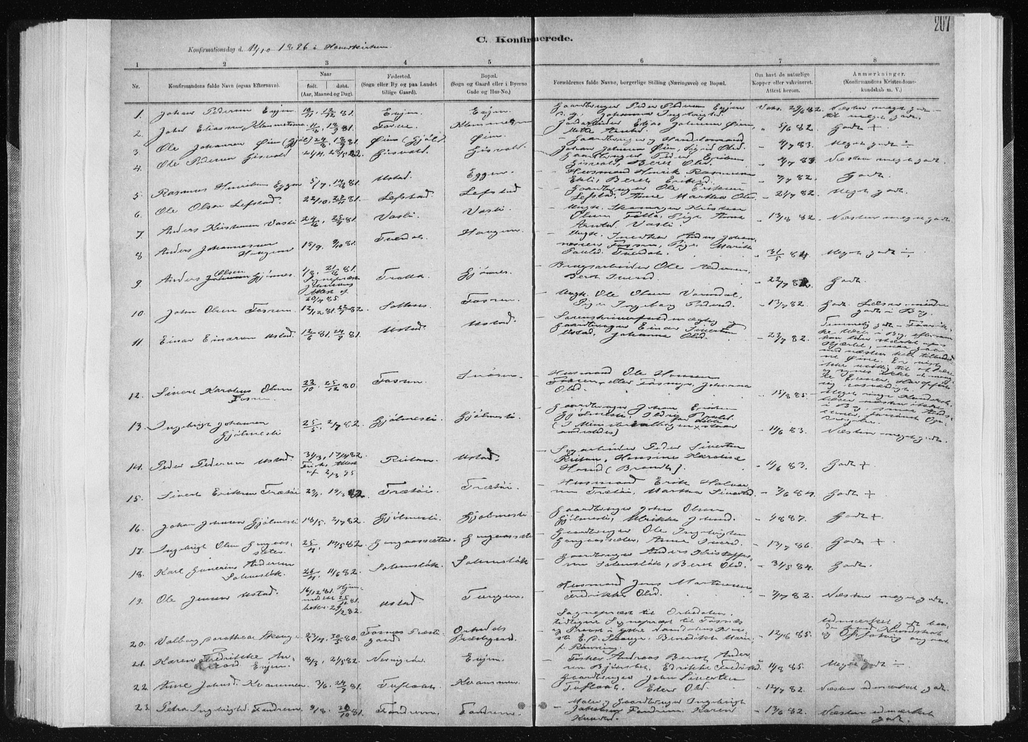 Ministerialprotokoller, klokkerbøker og fødselsregistre - Sør-Trøndelag, SAT/A-1456/668/L0818: Parish register (copy) no. 668C07, 1885-1898, p. 207