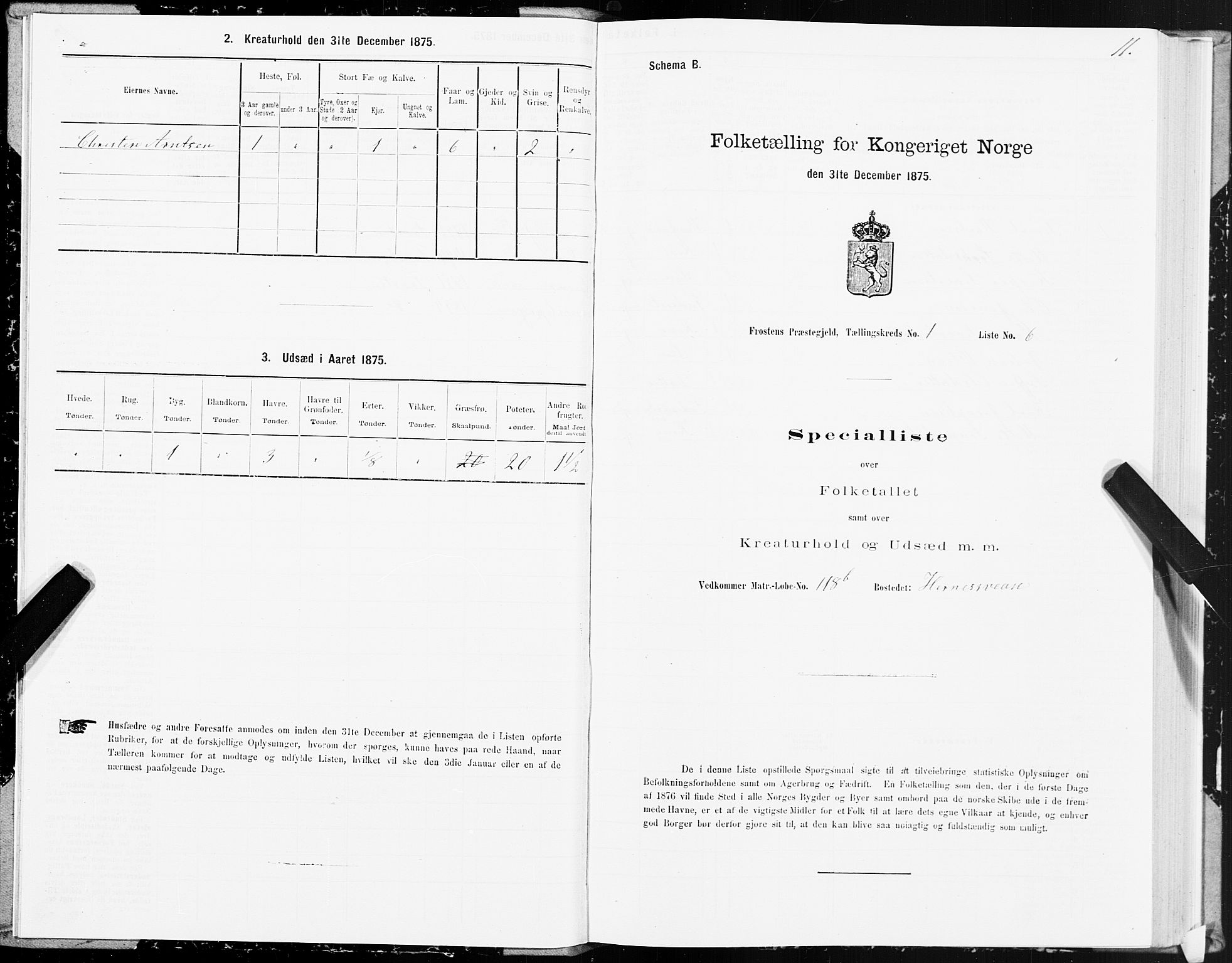 SAT, 1875 census for 1717P Frosta, 1875, p. 1011