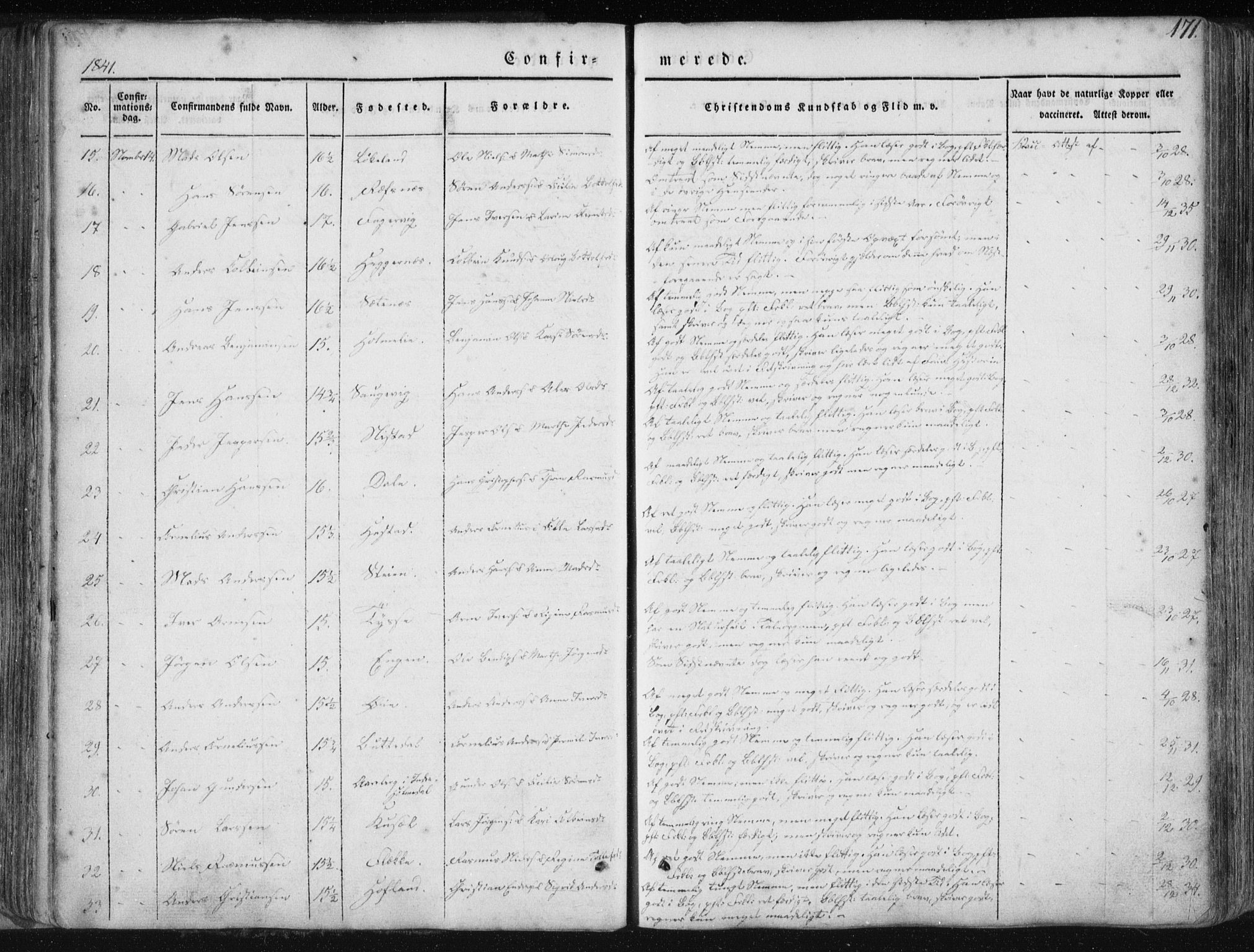 Fjaler sokneprestembete, AV/SAB-A-79801/H/Haa/Haaa/L0006: Parish register (official) no. A 6, 1835-1884, p. 171