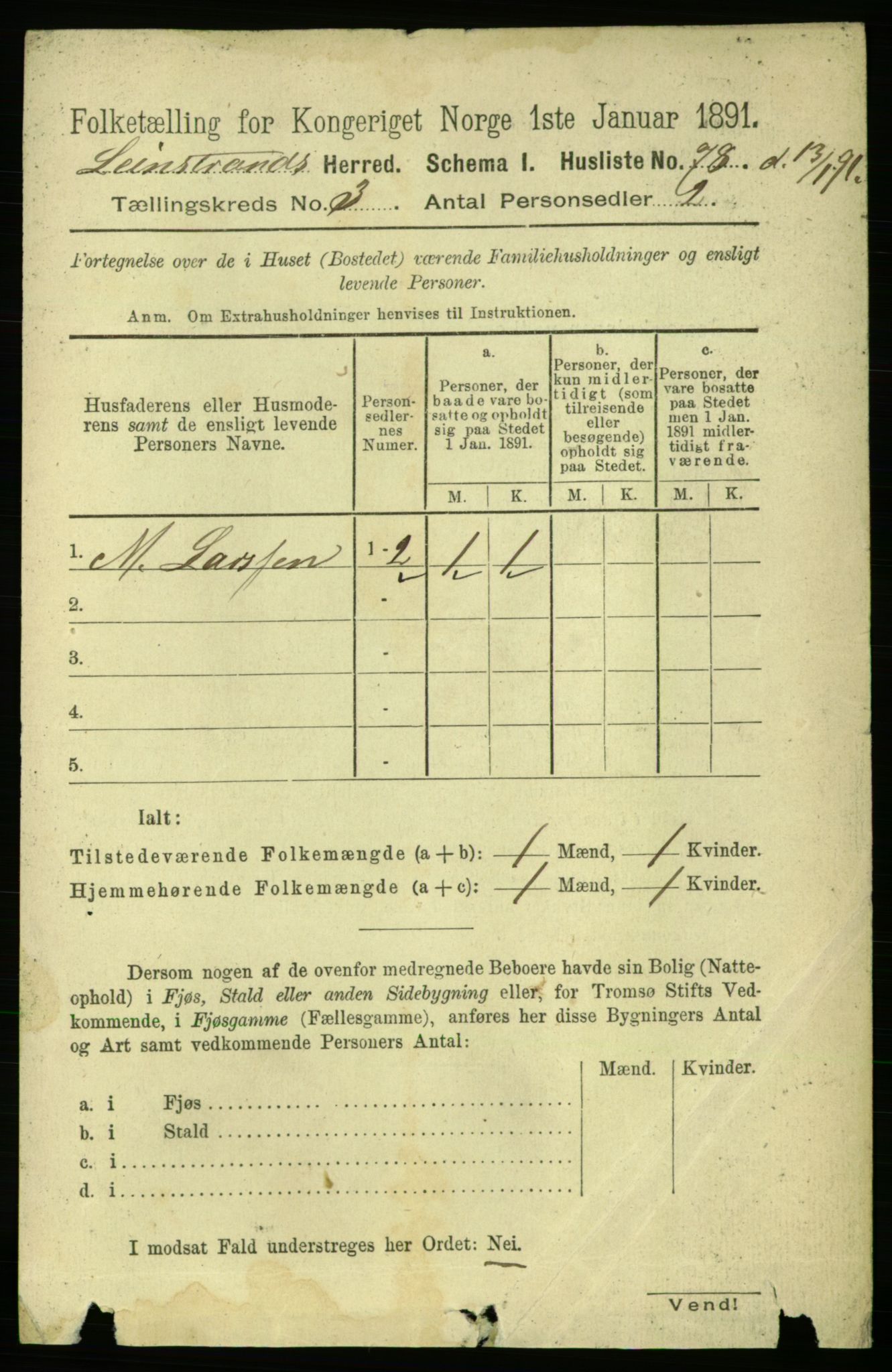 RA, 1891 census for 1654 Leinstrand, 1891, p. 1003