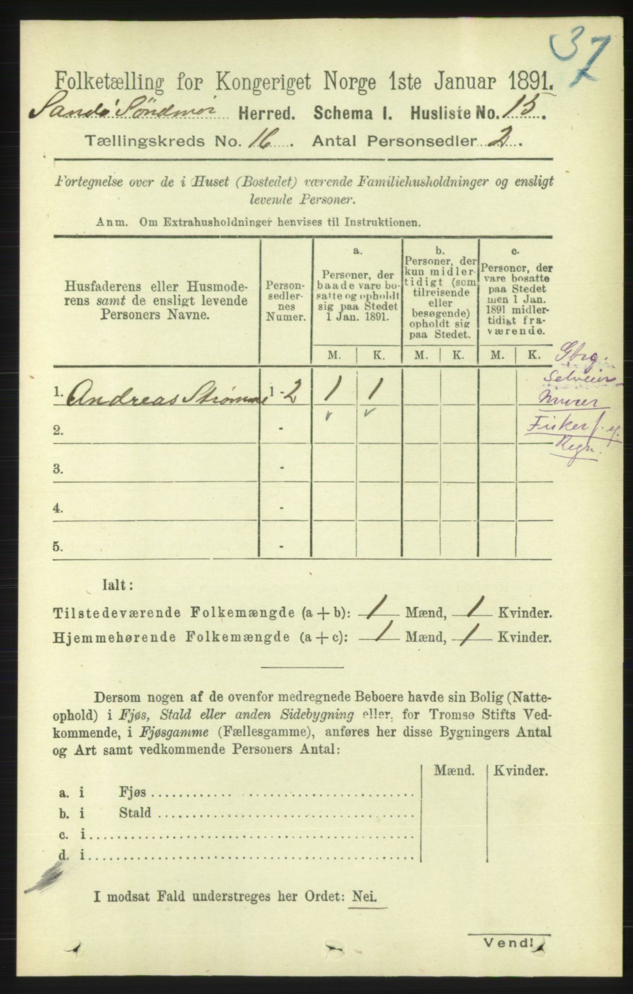 RA, 1891 census for 1514 Sande, 1891, p. 3154