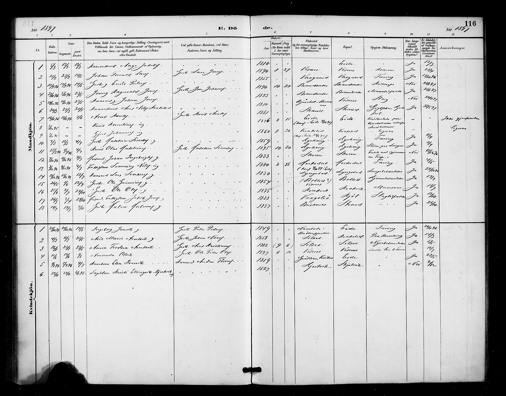 Ministerialprotokoller, klokkerbøker og fødselsregistre - Møre og Romsdal, AV/SAT-A-1454/571/L0836: Parish register (official) no. 571A01, 1884-1899, p. 116