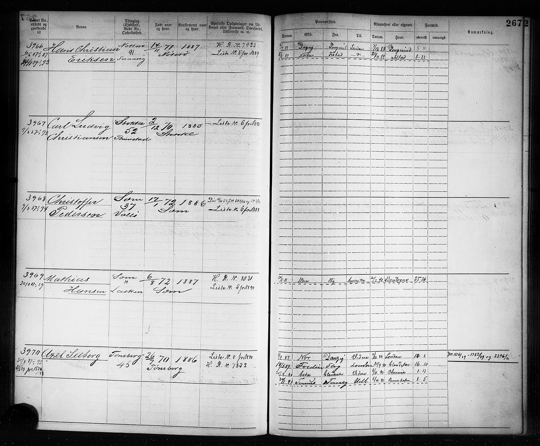 Tønsberg innrulleringskontor, AV/SAKO-A-786/F/Fb/L0007: Annotasjonsrulle Patent nr. 2636-5150, 1881-1892, p. 268