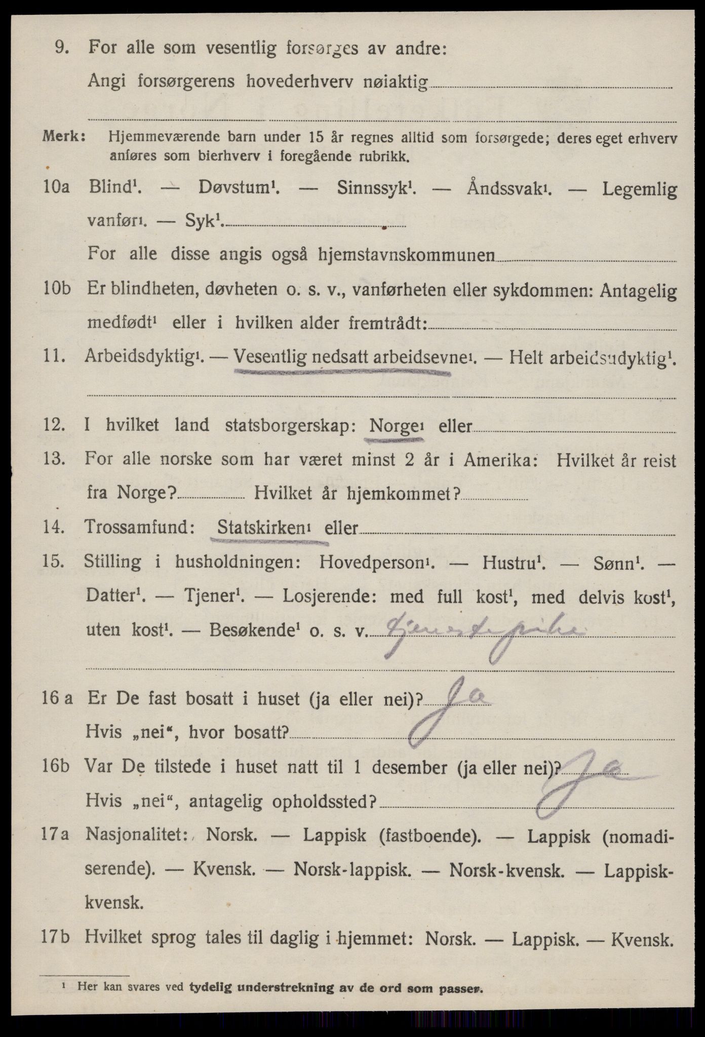 SAT, 1920 census for Lensvik, 1920, p. 2153