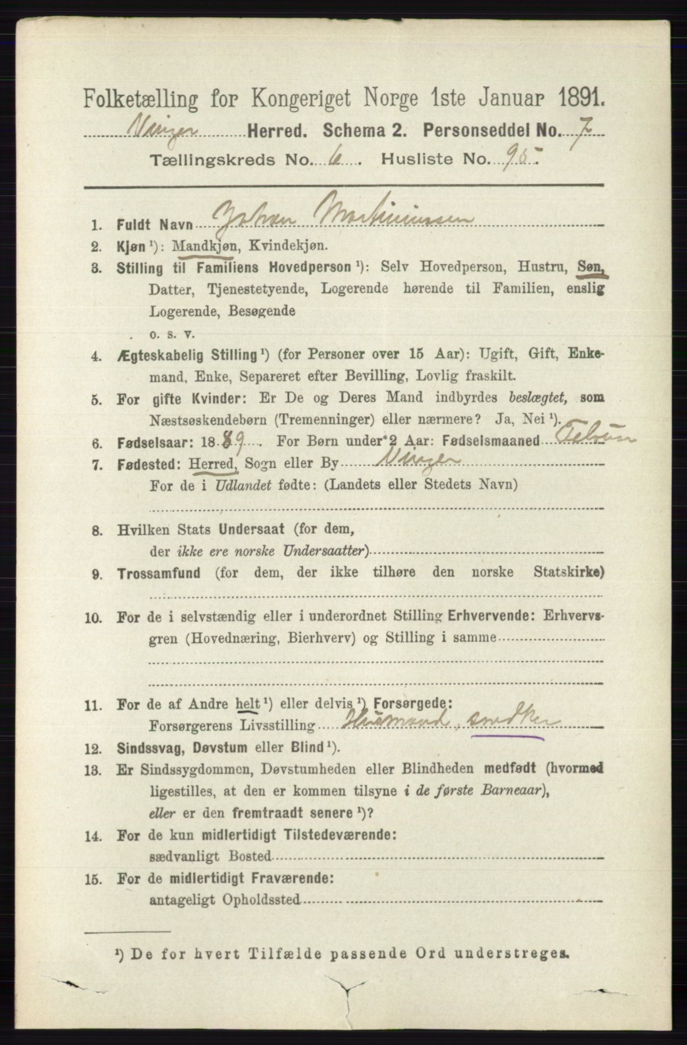 RA, 1891 census for 0421 Vinger, 1891, p. 3166