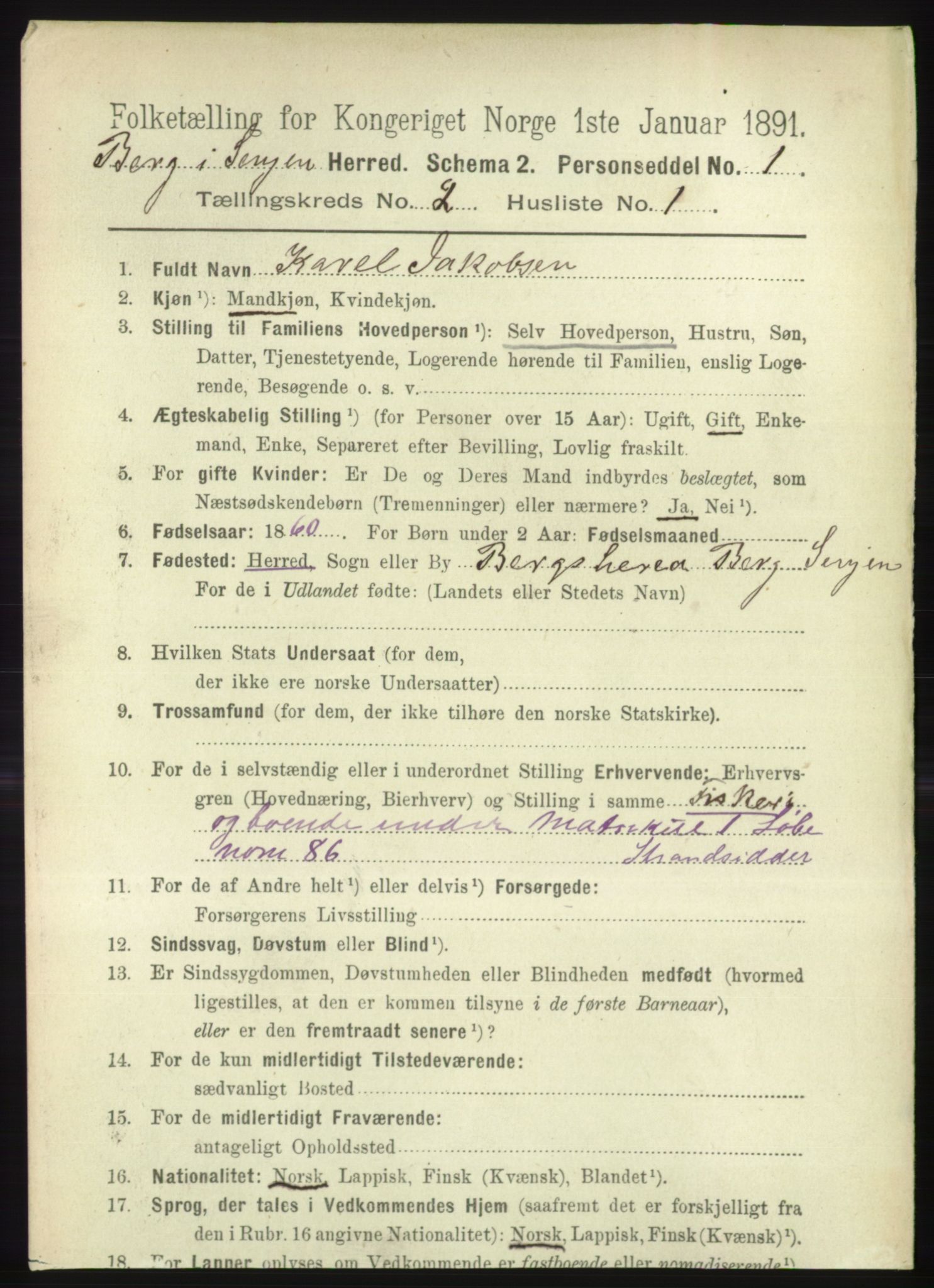 RA, 1891 census for 1929 Berg, 1891, p. 636