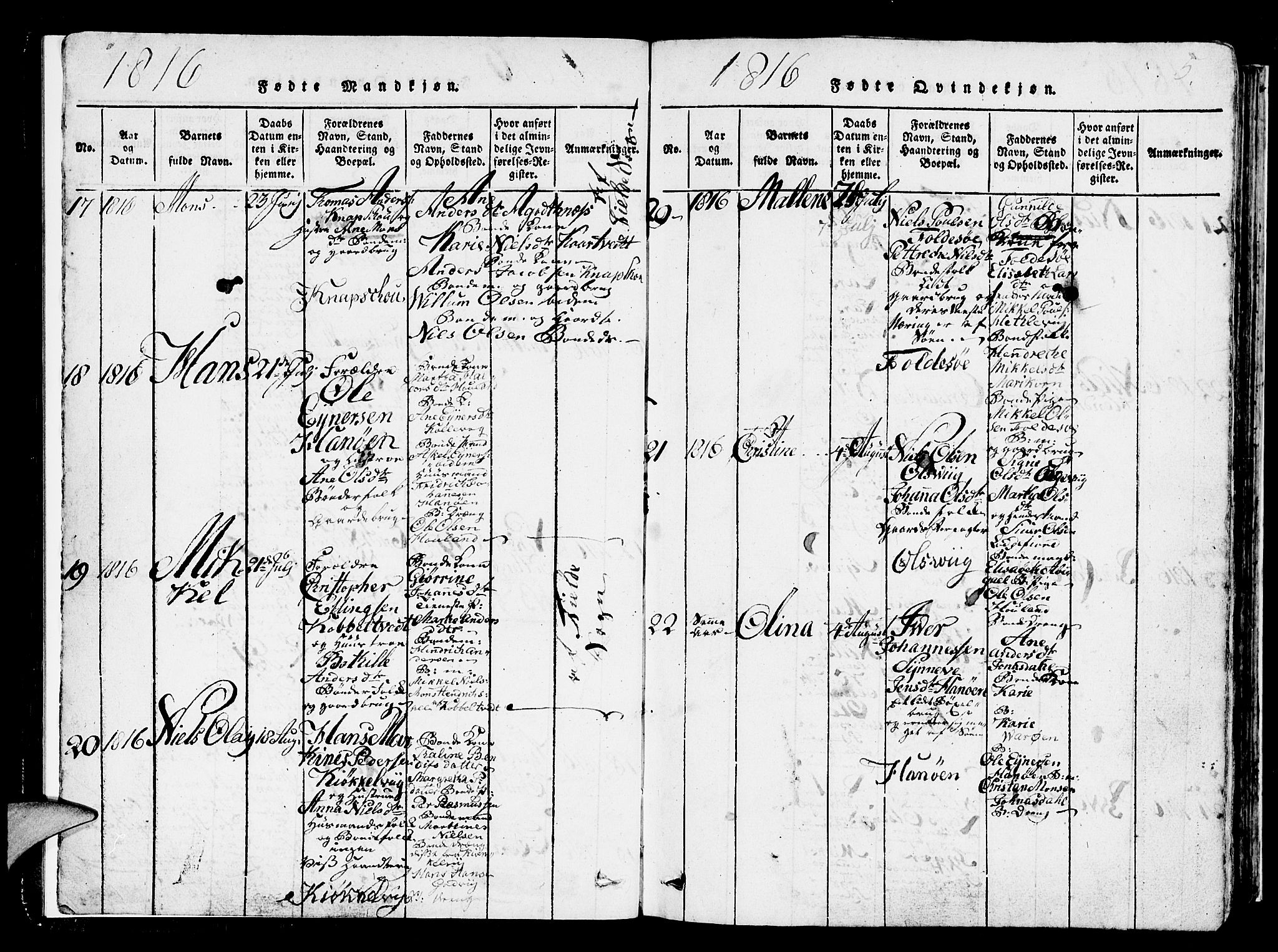Askøy Sokneprestembete, SAB/A-74101/H/Ha/Hab/Haba/L0002: Parish register (copy) no. A 2, 1815-1846, p. 5