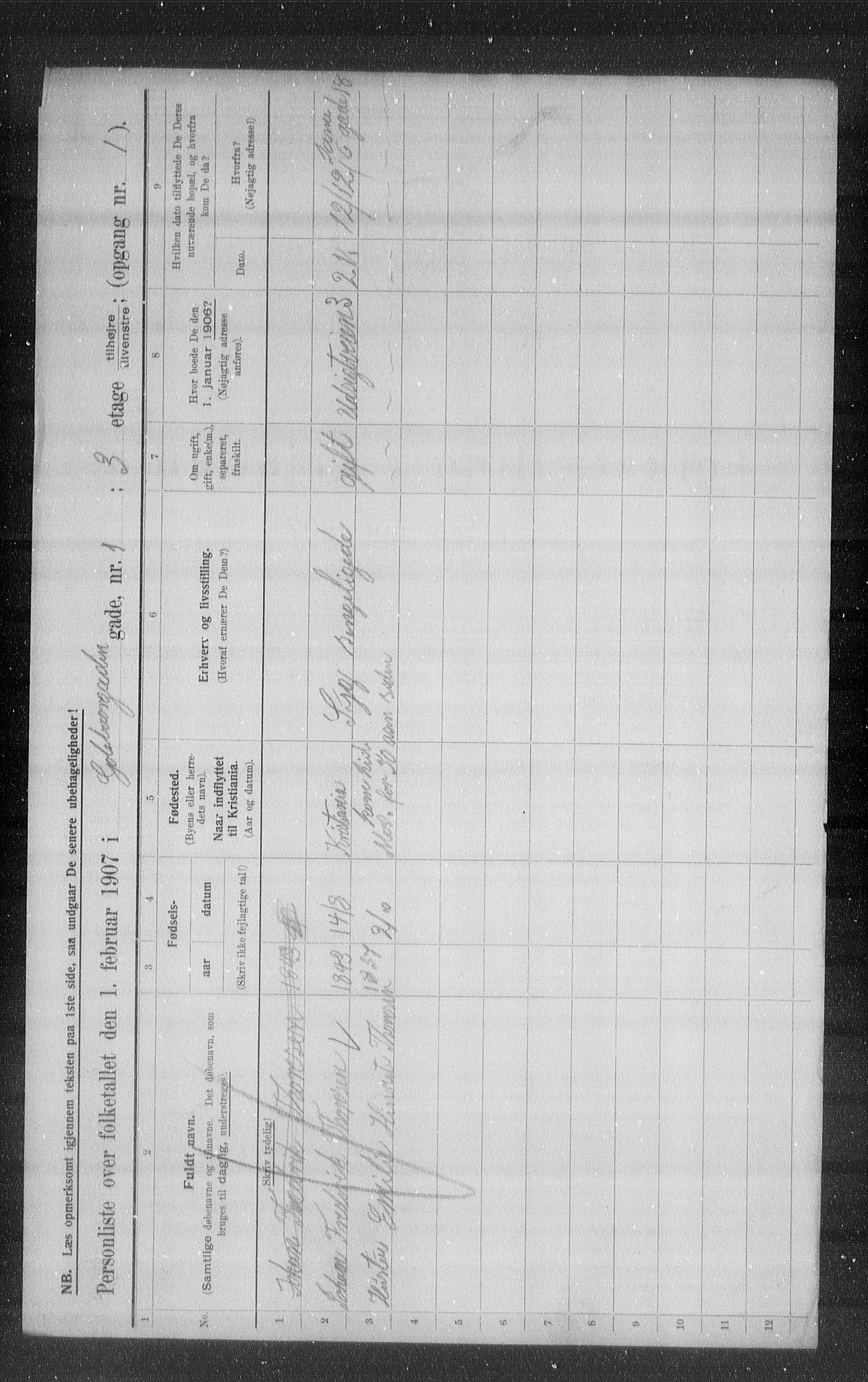 OBA, Municipal Census 1907 for Kristiania, 1907, p. 16764