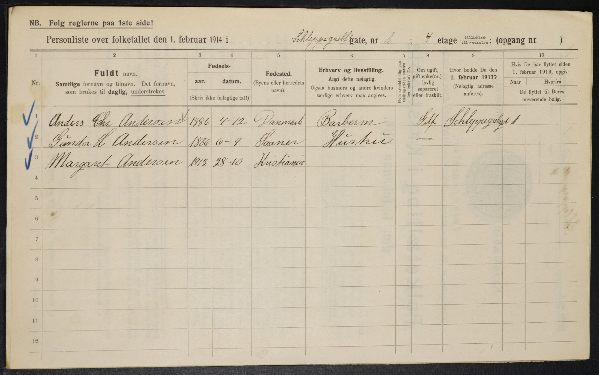 OBA, Municipal Census 1914 for Kristiania, 1914, p. 89407