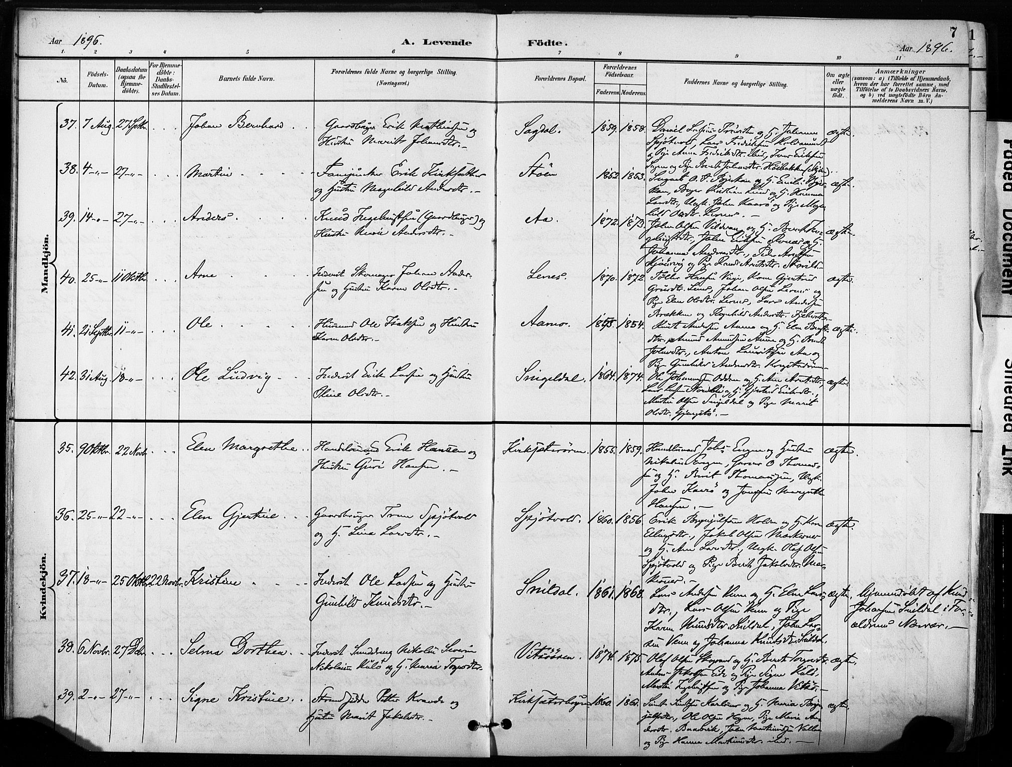 Ministerialprotokoller, klokkerbøker og fødselsregistre - Sør-Trøndelag, SAT/A-1456/630/L0497: Parish register (official) no. 630A10, 1896-1910, p. 7