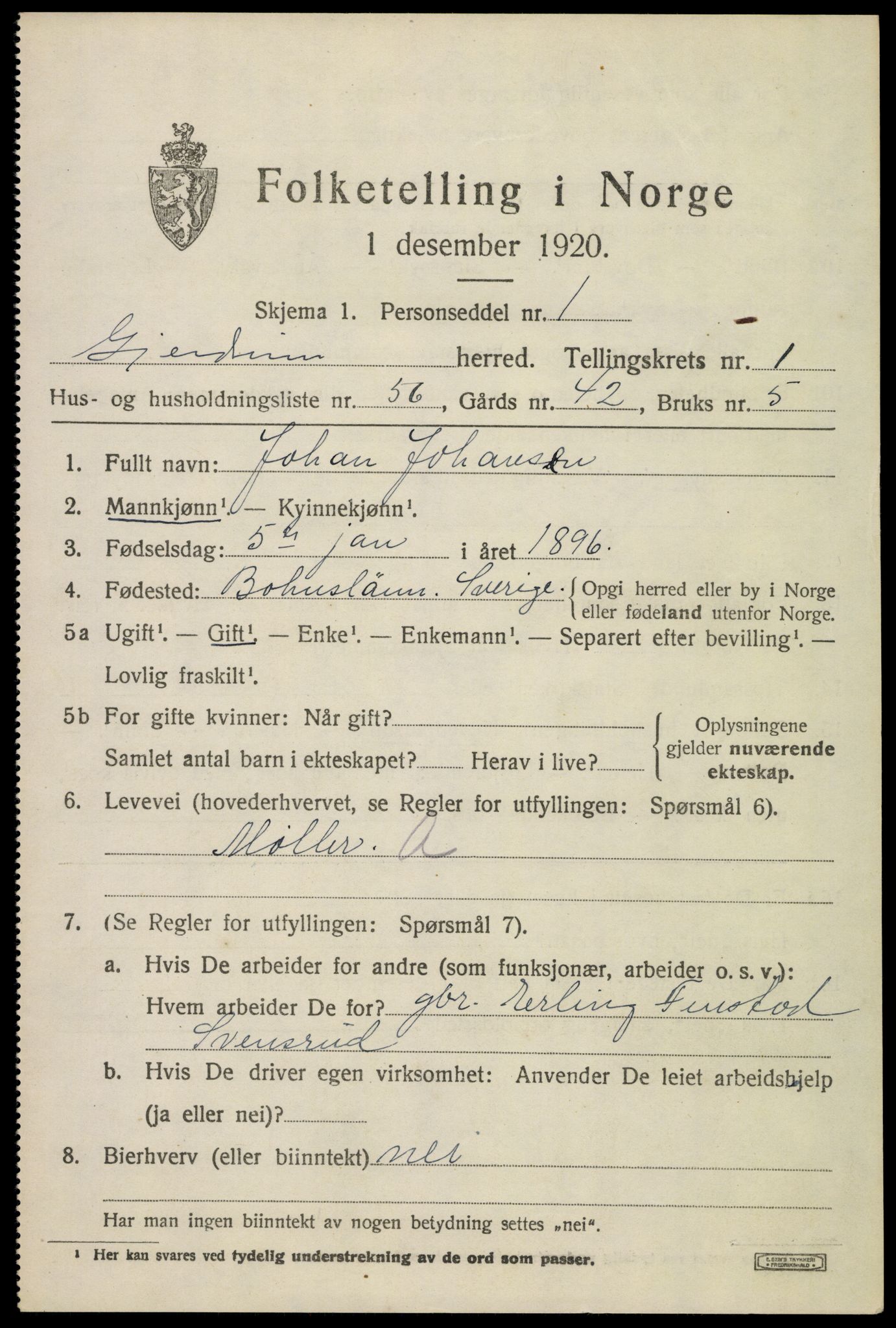 SAO, 1920 census for Gjerdrum, 1920, p. 1346