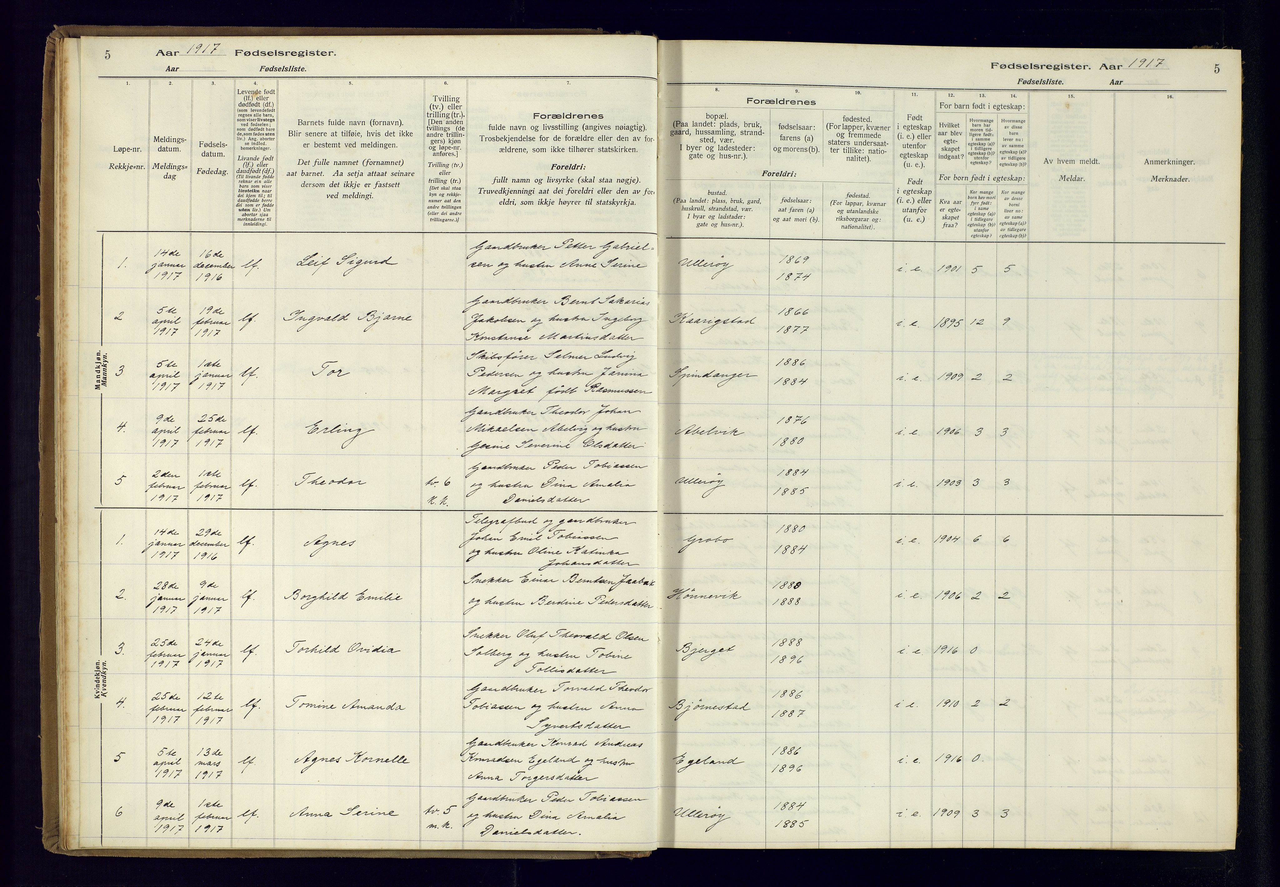 Farsund sokneprestkontor, AV/SAK-1111-0009/J/Ja/L0004: Birth register no. A-VI-11, 1916-1982, p. 5