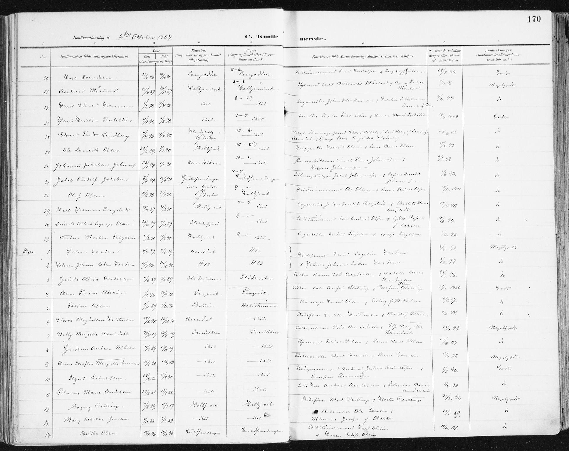 Hisøy sokneprestkontor, AV/SAK-1111-0020/F/Fa/L0004: Parish register (official) no. A 4, 1895-1917, p. 171