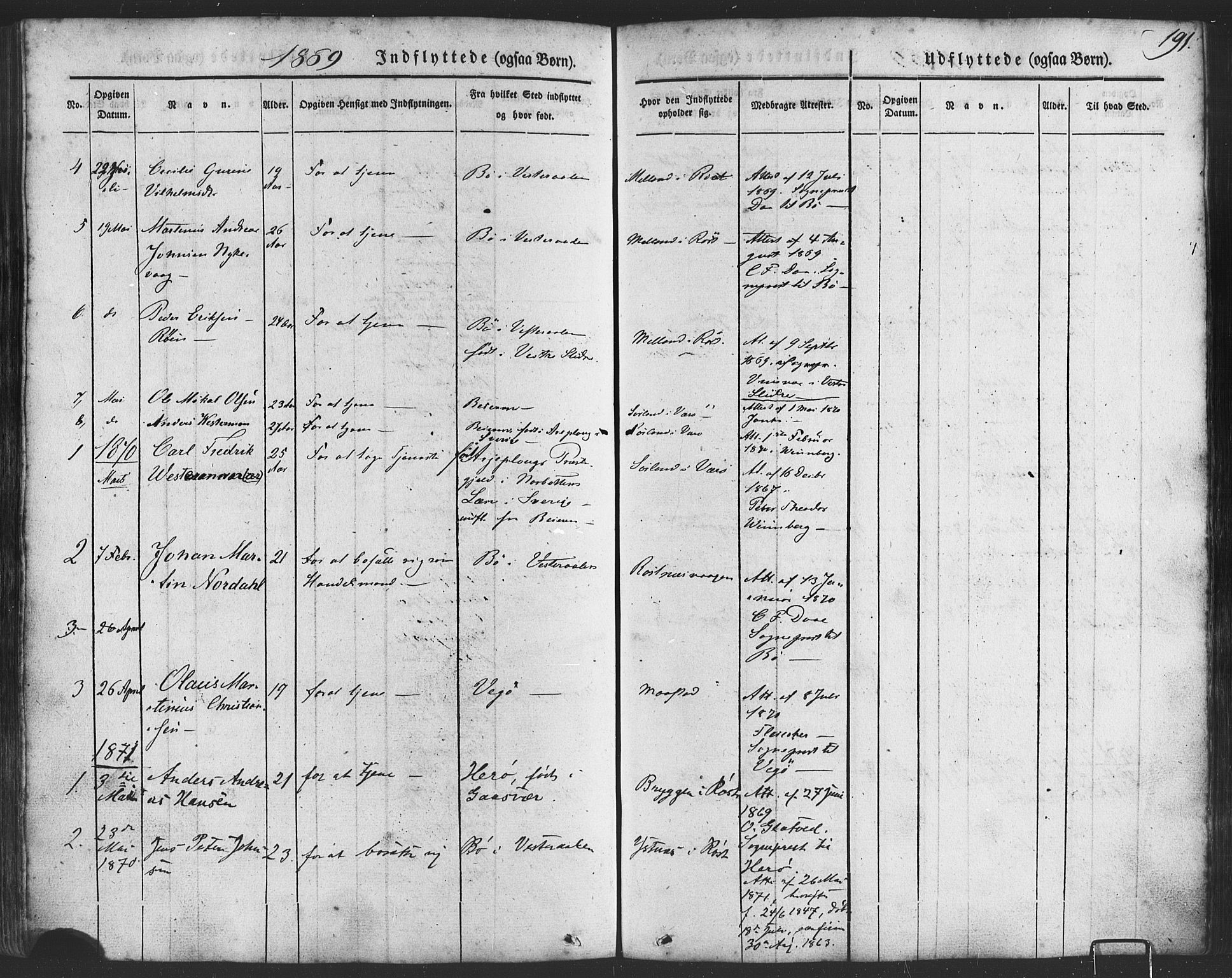 Ministerialprotokoller, klokkerbøker og fødselsregistre - Nordland, SAT/A-1459/807/L0121: Parish register (official) no. 807A04, 1846-1879, p. 191