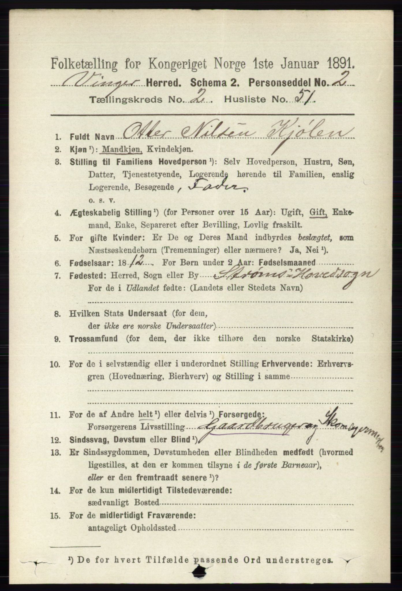 RA, 1891 census for 0421 Vinger, 1891, p. 768