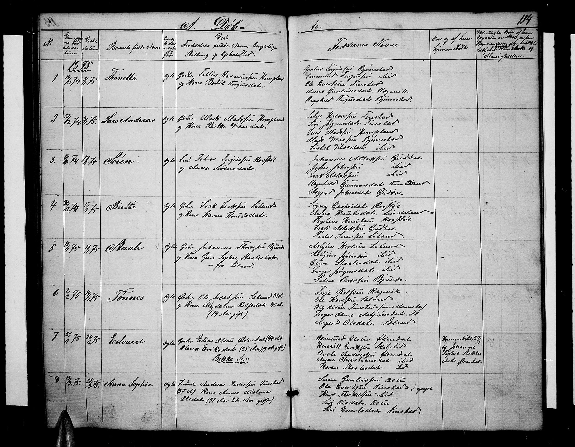 Sirdal sokneprestkontor, SAK/1111-0036/F/Fb/Fbb/L0002: Parish register (copy) no. B 2, 1848-1878, p. 114
