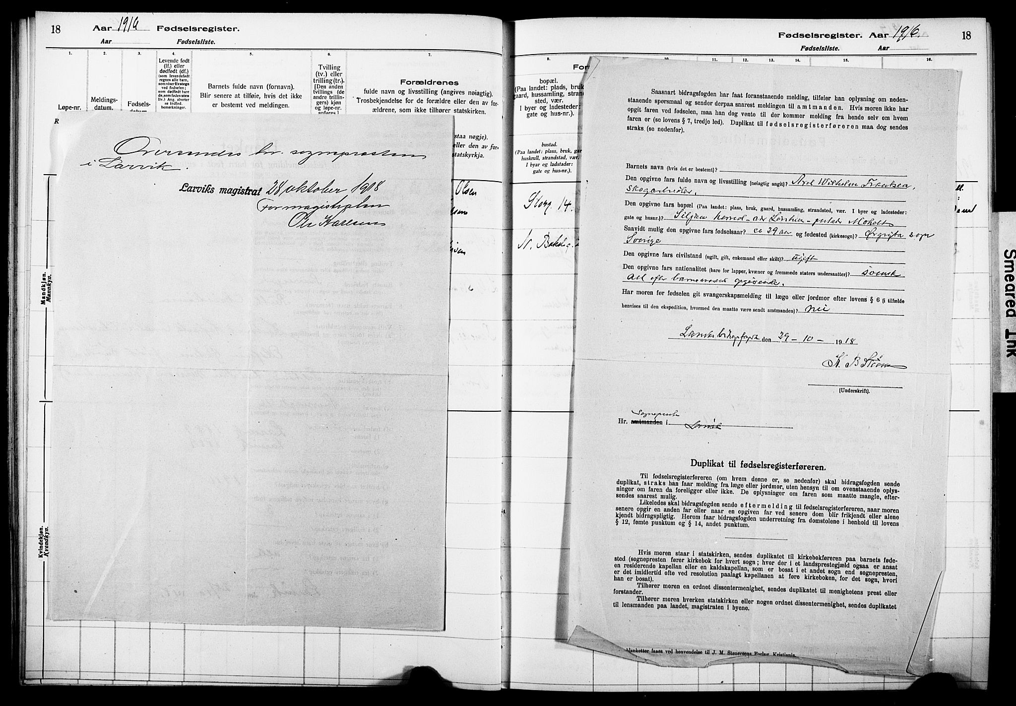 Larvik kirkebøker, AV/SAKO-A-352/J/Ja/L0001: Birth register no. I 1, 1916-1926, p. 18