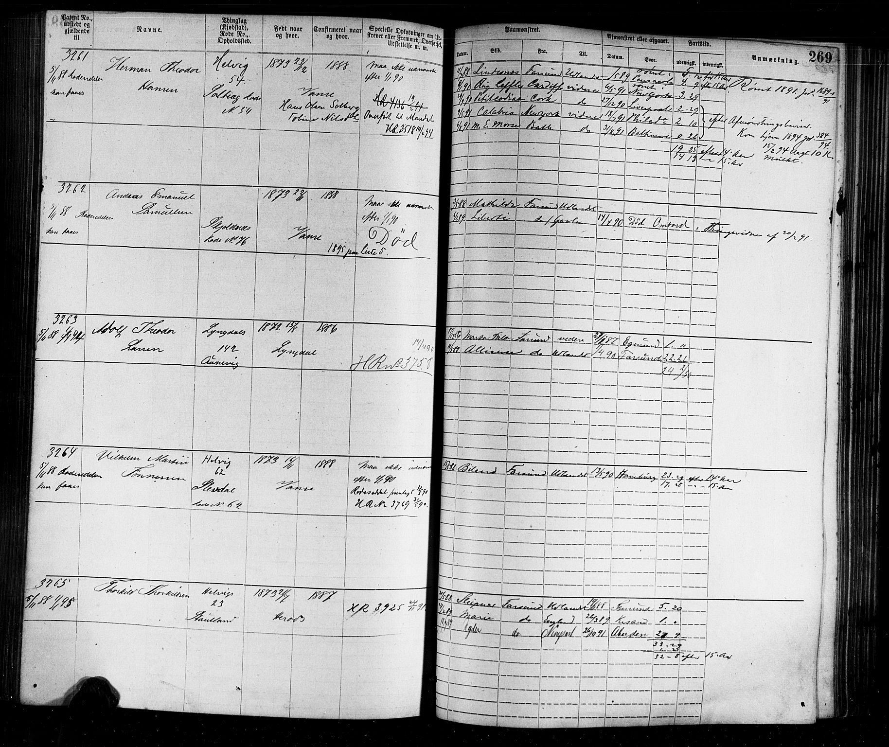 Farsund mønstringskrets, SAK/2031-0017/F/Fa/L0002: Annotasjonsrulle nr 1921-3815 med register, M-2, 1877-1894, p. 300