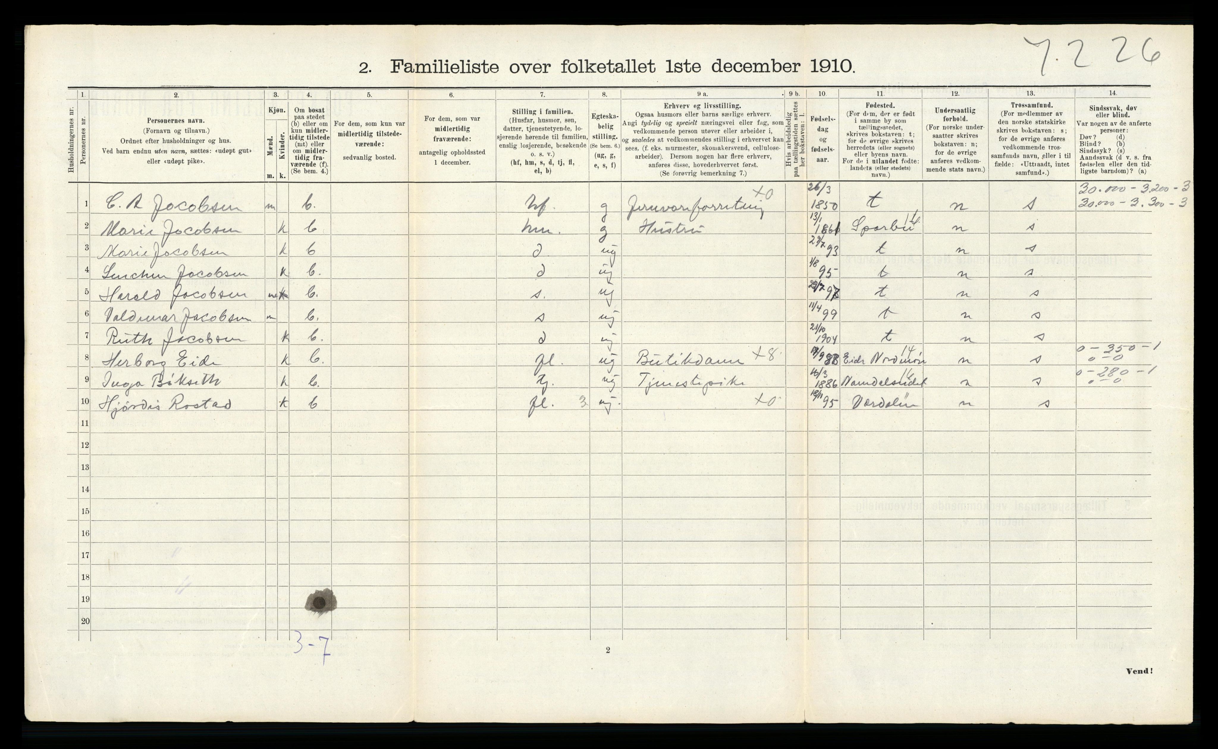 RA, 1910 census for Steinkjer, 1910, p. 997