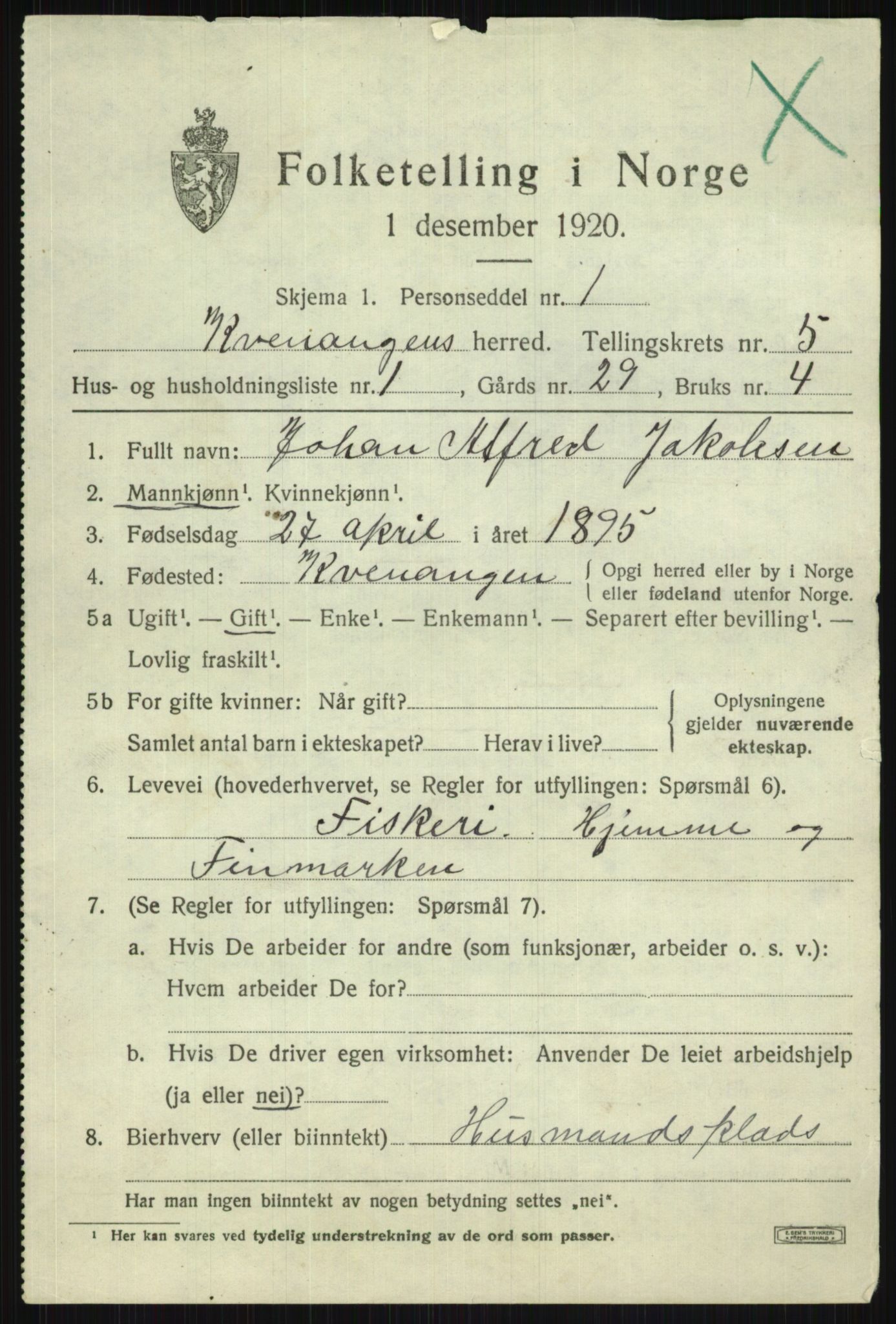 SATØ, 1920 census for Kvænangen, 1920, p. 3074