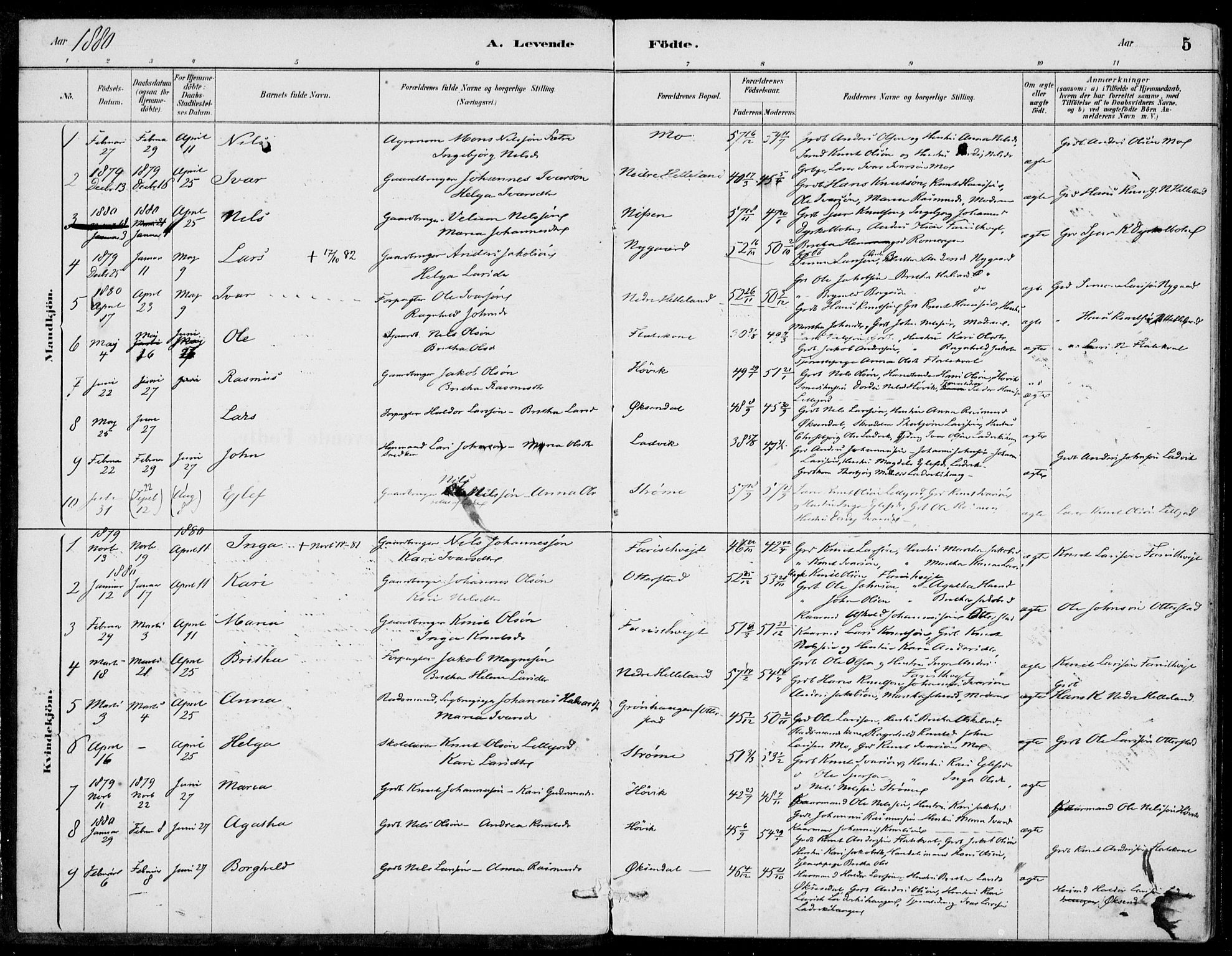 Hosanger sokneprestembete, AV/SAB-A-75801/H/Haa: Parish register (official) no. C  1, 1880-1900, p. 5