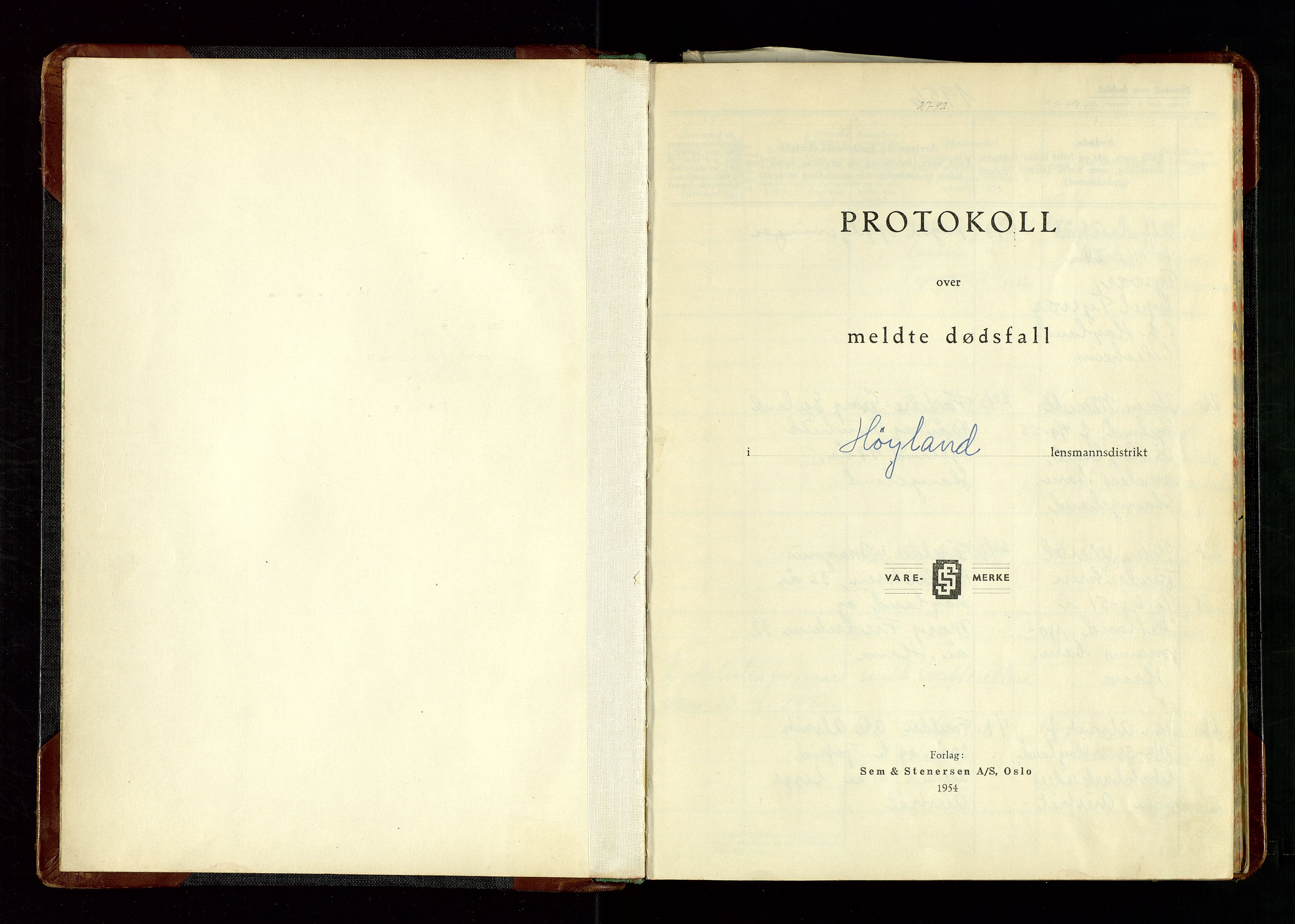 Høyland/Sandnes lensmannskontor, AV/SAST-A-100166/Gga/L0010: "Protokoll over anmeldte dødsfall i Høylands lensmannsdistrikt", 1956-1961