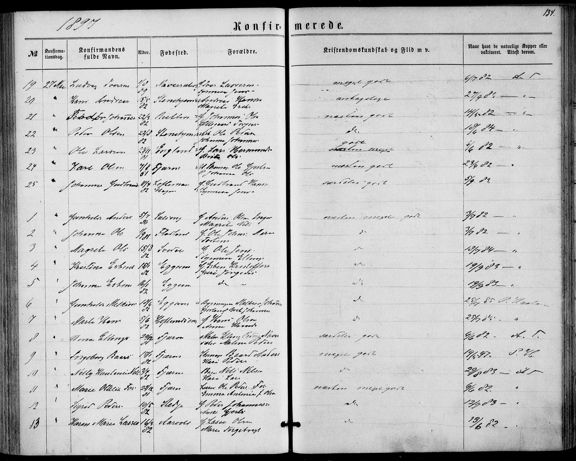 Sogndal sokneprestembete, SAB/A-81301/H/Haa/Haaa/L0015: Parish register (official) no. A 15, 1871-1904, p. 134