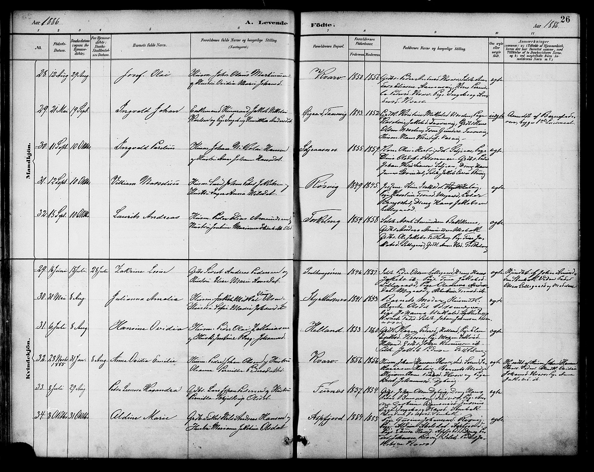 Ministerialprotokoller, klokkerbøker og fødselsregistre - Nordland, AV/SAT-A-1459/854/L0777: Parish register (official) no. 854A01 /1, 1883-1891, p. 26