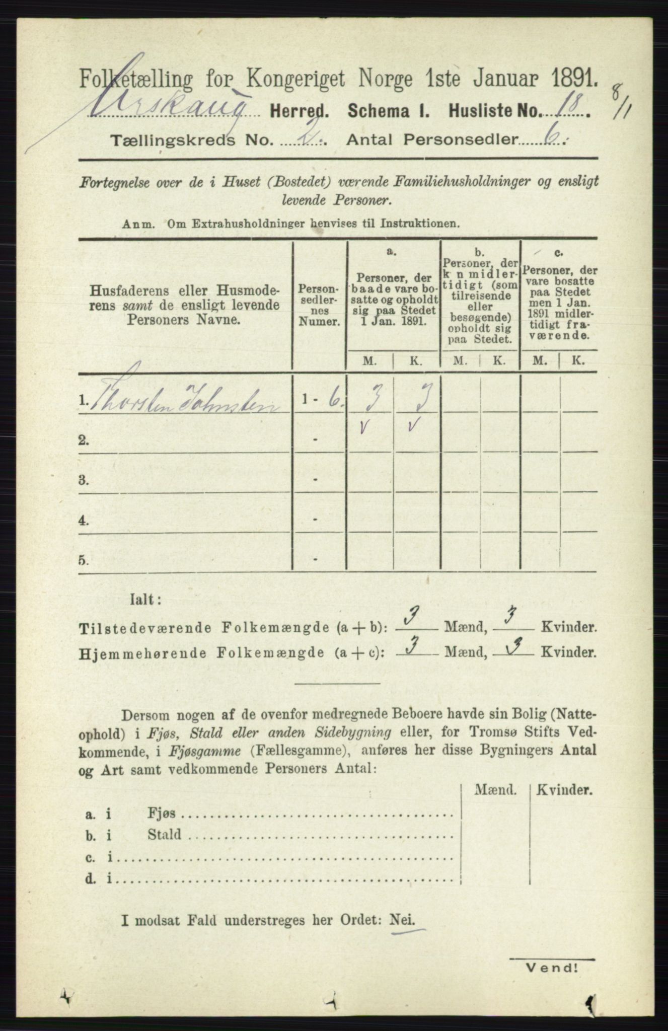 RA, 1891 census for 0224 Aurskog, 1891, p. 180