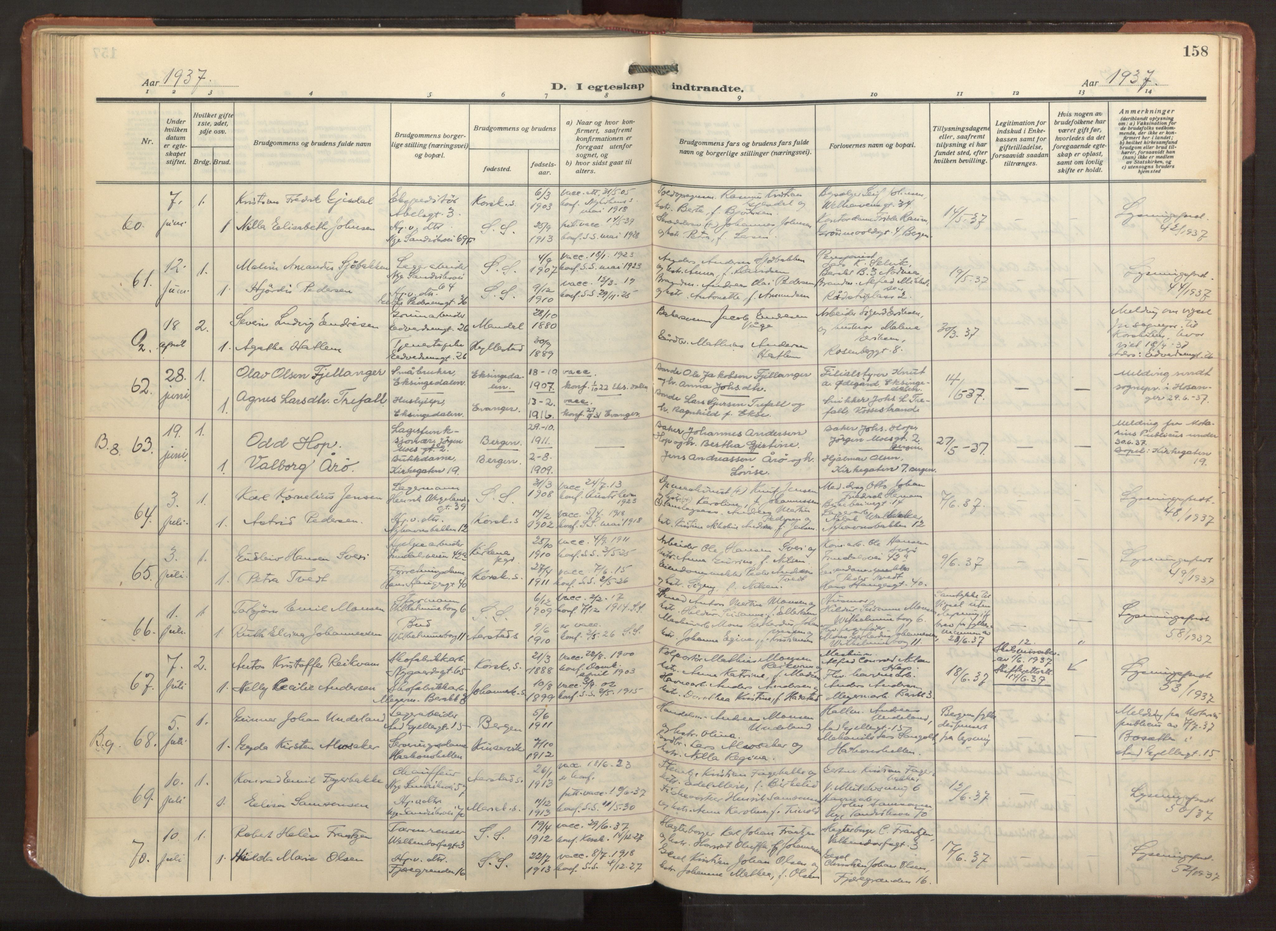 Sandviken Sokneprestembete, AV/SAB-A-77601/H/Ha/L0016: Parish register (official) no. D 3, 1923-1940, p. 158