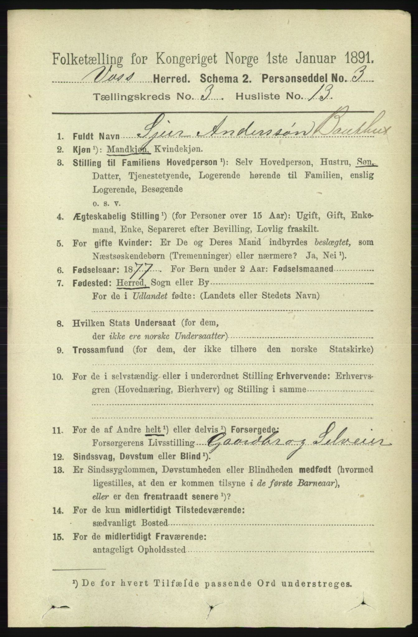 RA, 1891 census for 1235 Voss, 1891, p. 1270